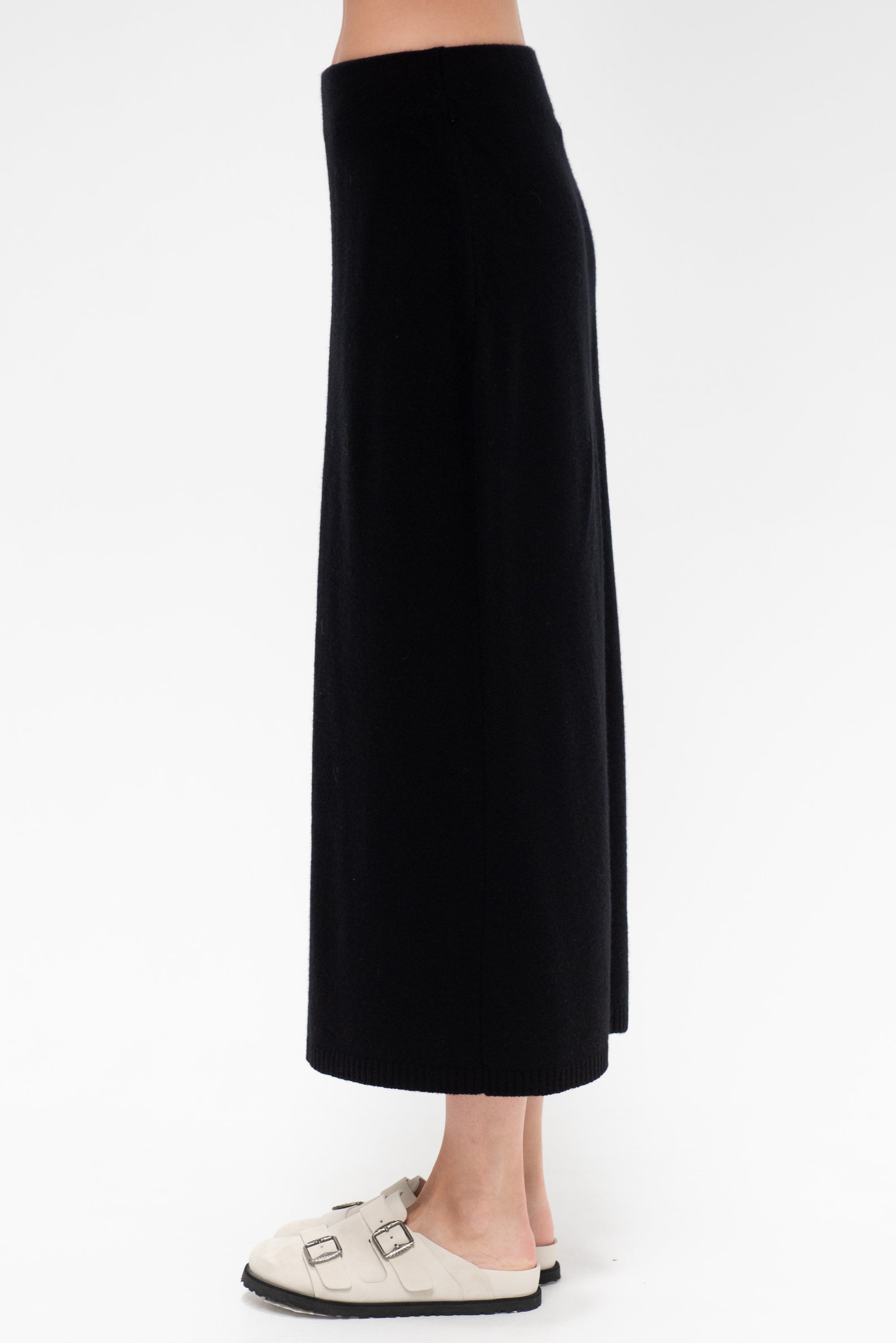 Cashmere Blend Knit Midi Skirt, Black