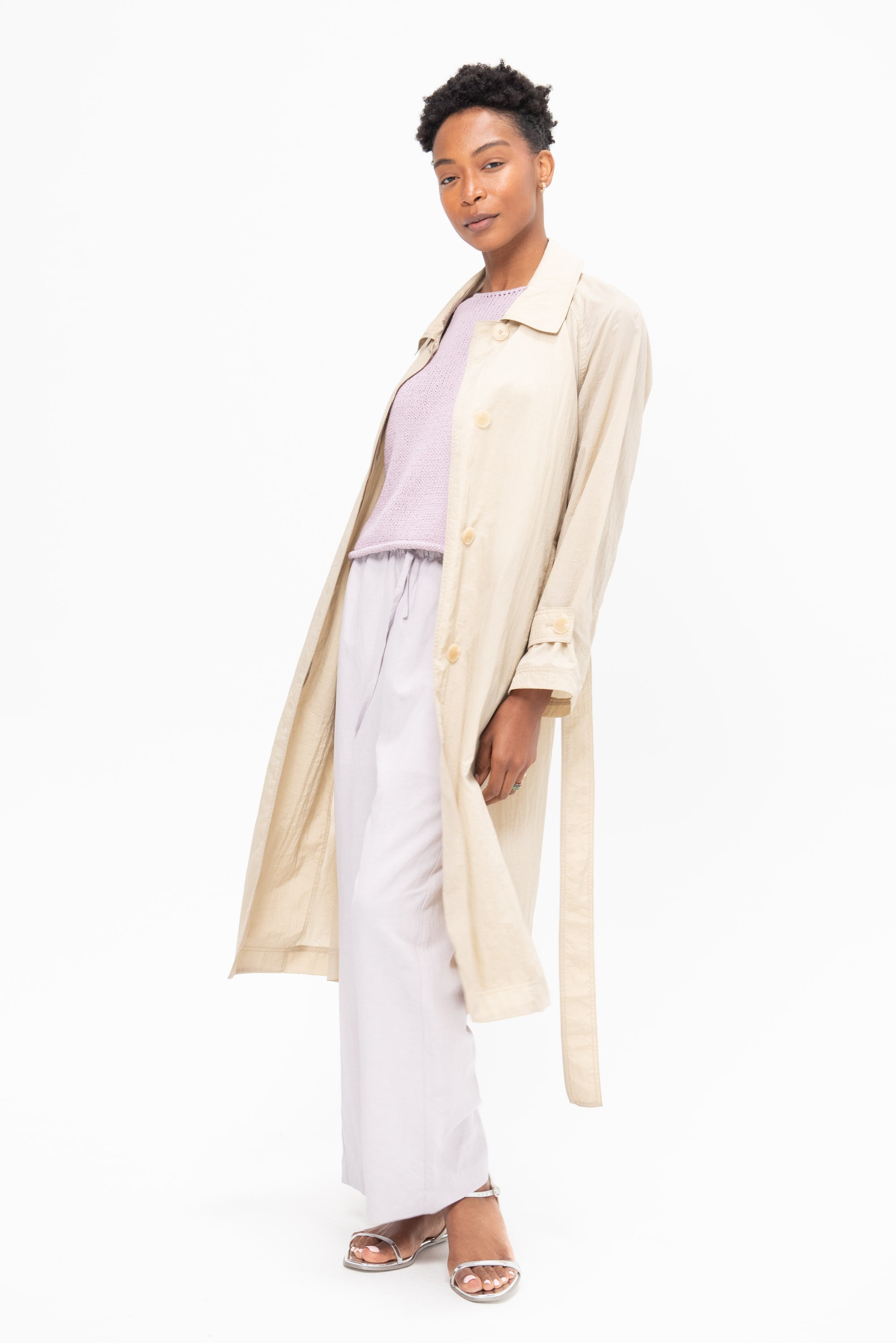 Silk Linen Drawsting Pants, Lilac