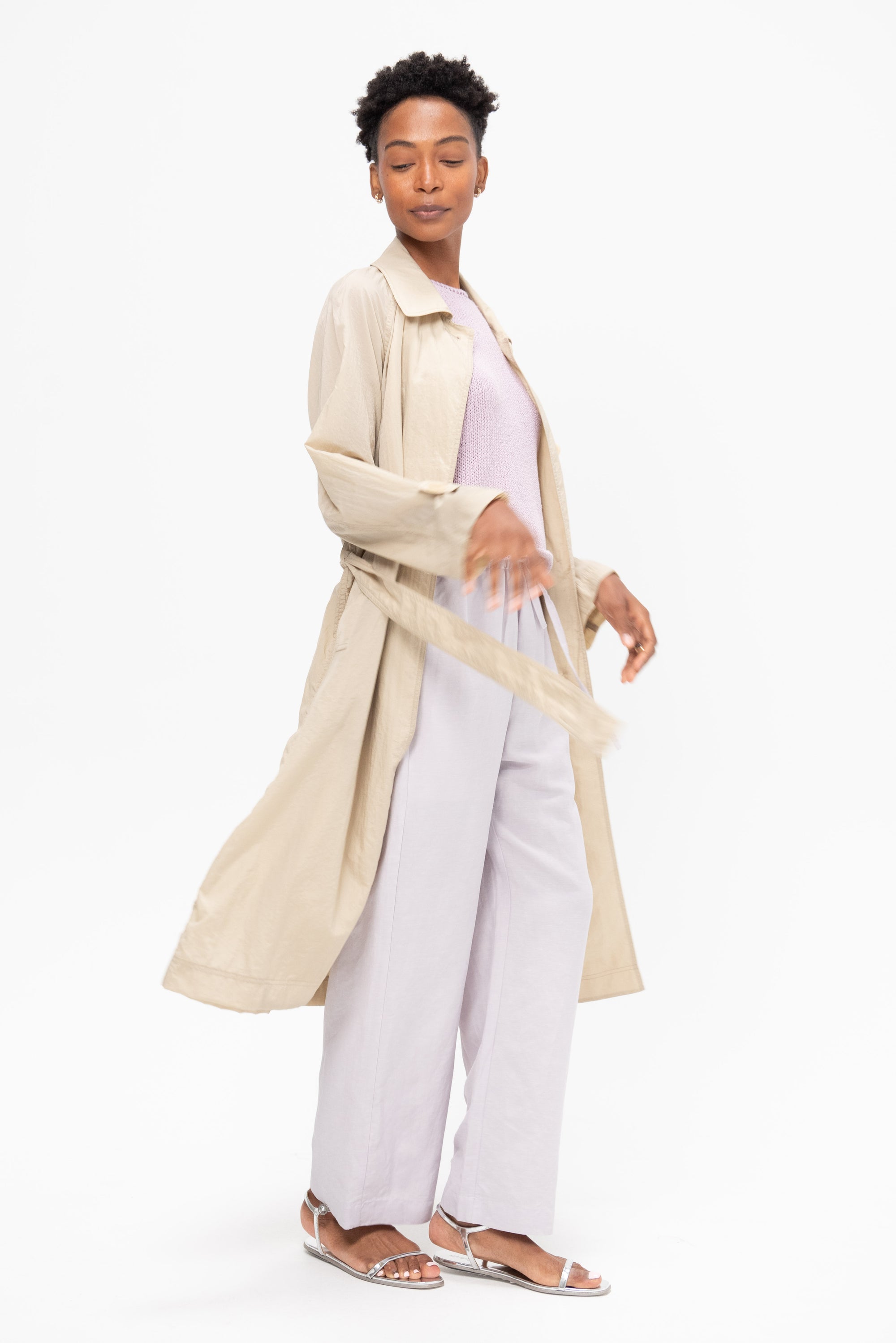 Silk Linen Drawsting Pants, Lilac