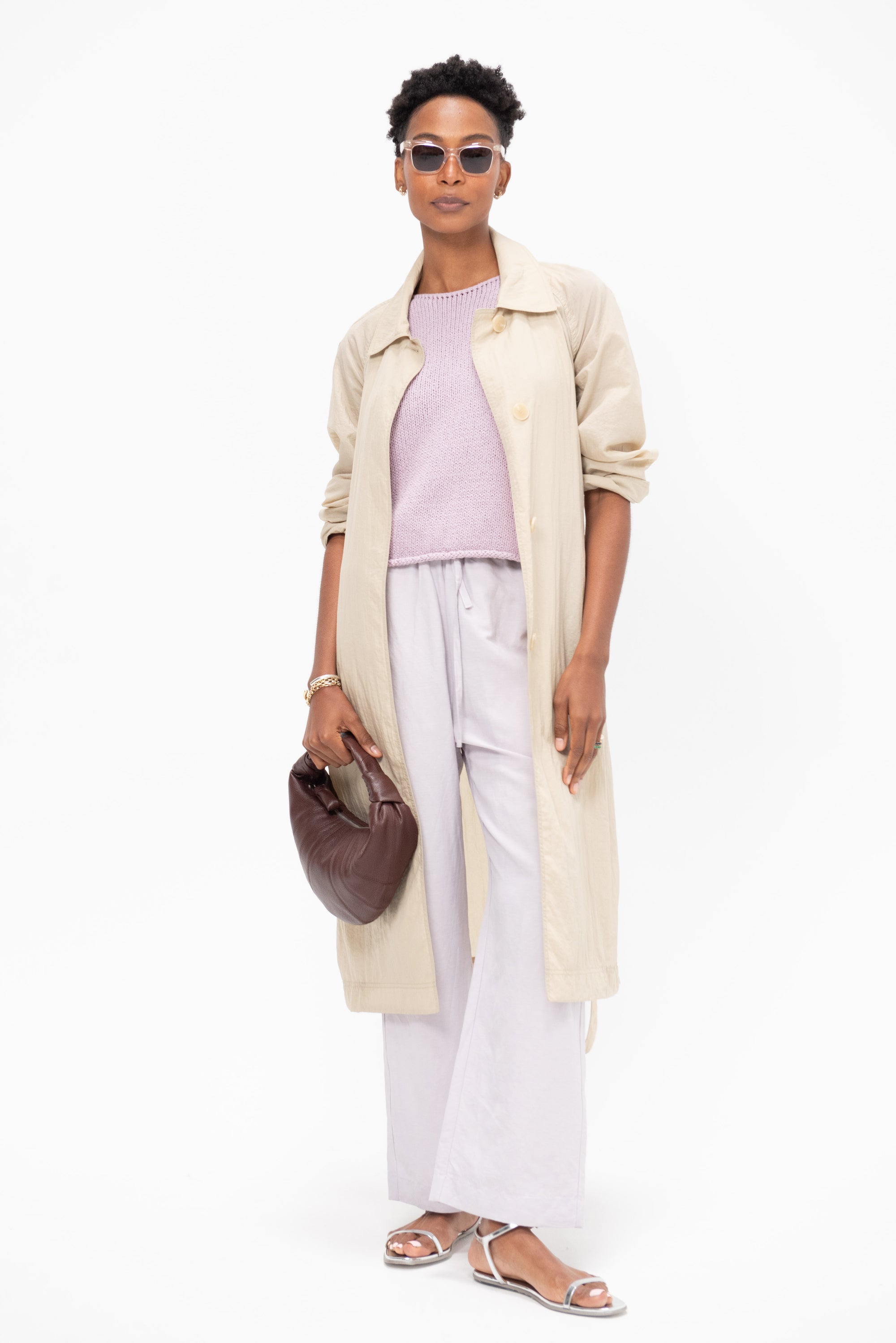 Silk Linen Drawsting Pants, Lilac