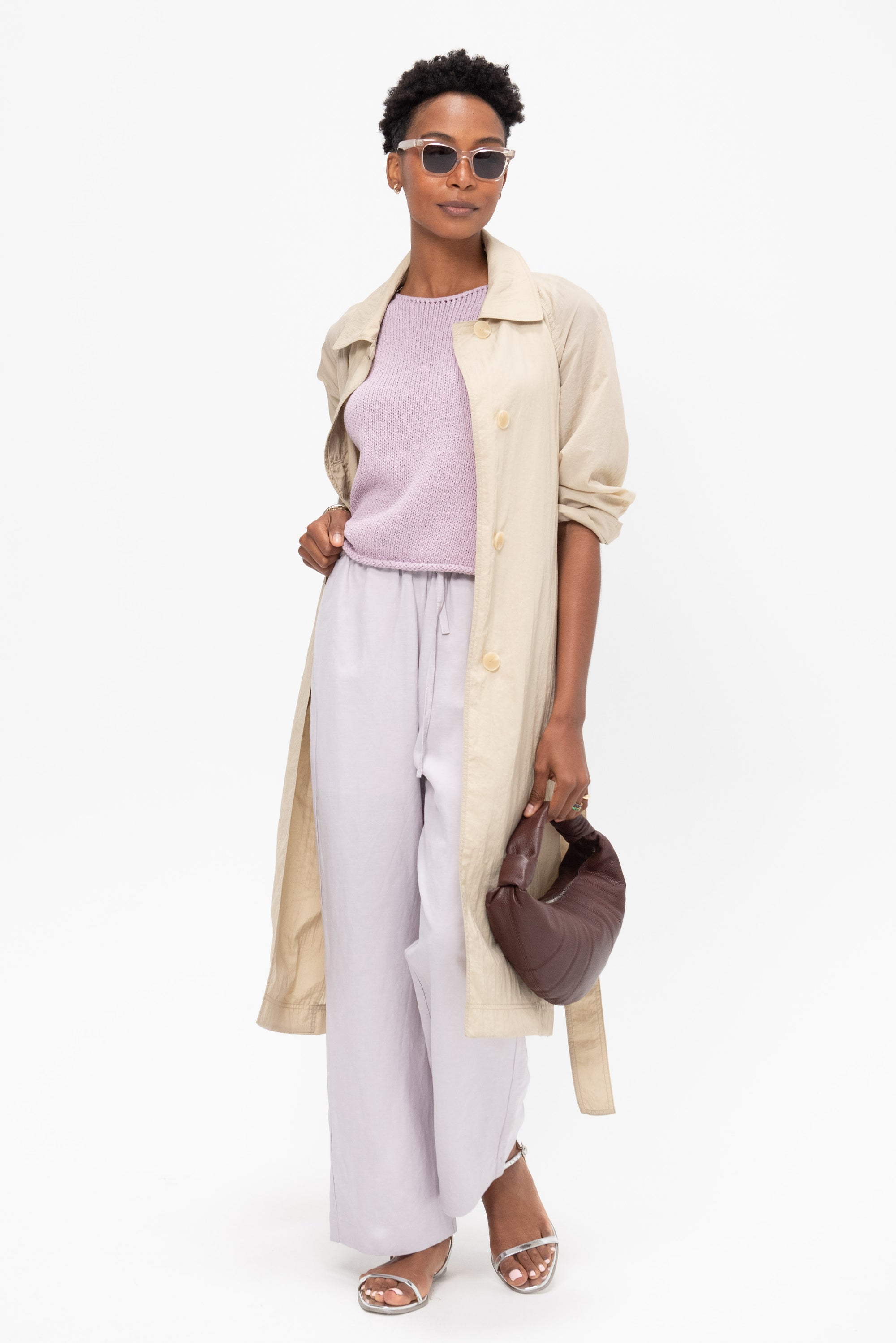 Silk Linen Drawsting Pants, Lilac
