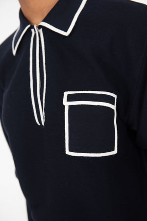 MOLLI - Slick Knit Shirt with Band-Edged Collar, Natural Night