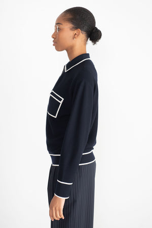 MOLLI - Slick Knit Shirt with Band-Edged Collar, Natural Night