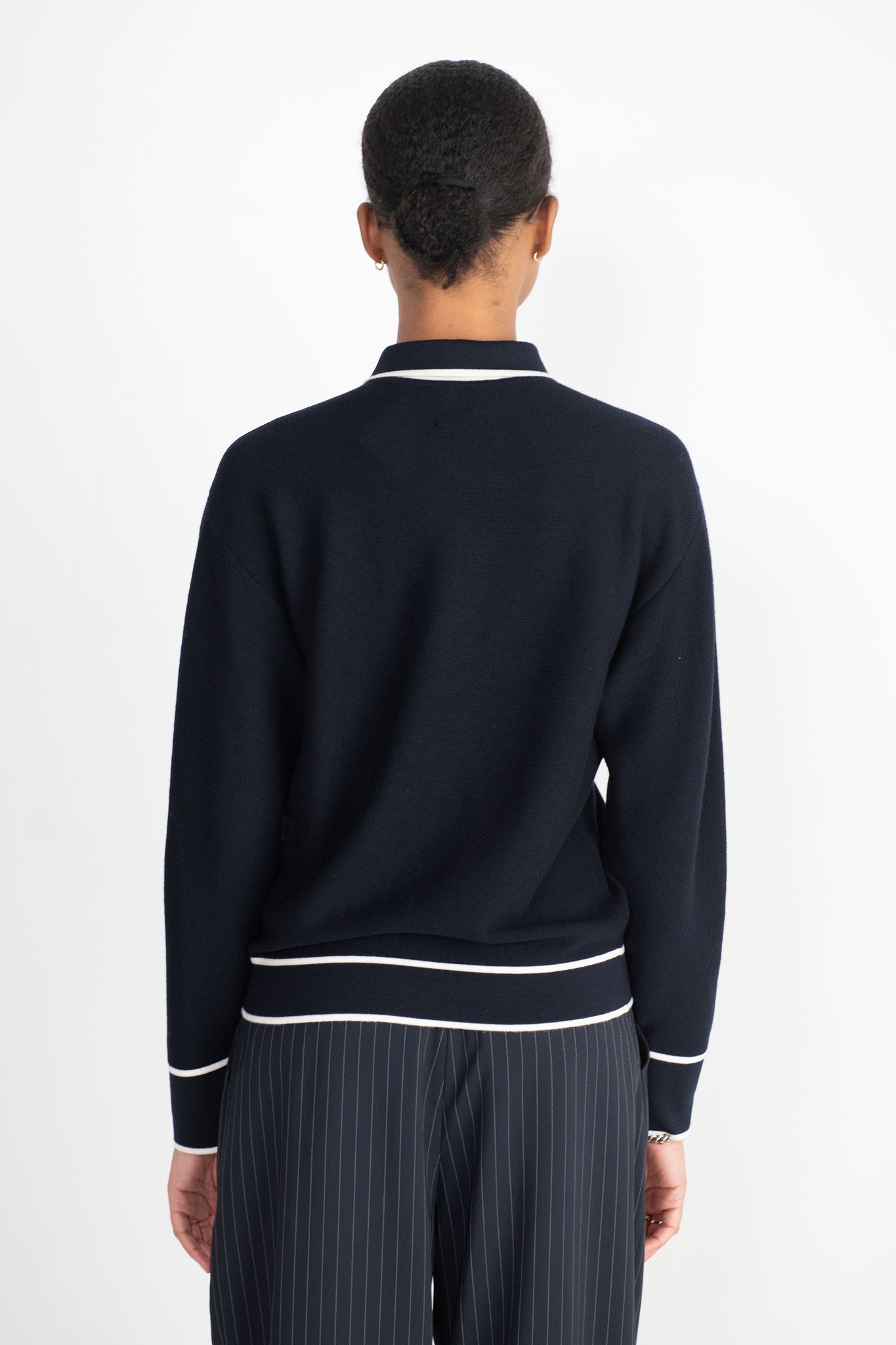 MOLLI - Slick Knit Shirt with Band-Edged Collar, Natural Night