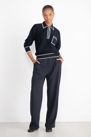 MOLLI - Slick Knit Shirt with Band-Edged Collar, Natural Night