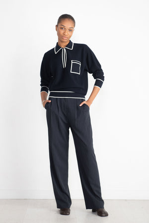 MOLLI - Slick Knit Shirt with Band-Edged Collar, Natural Night