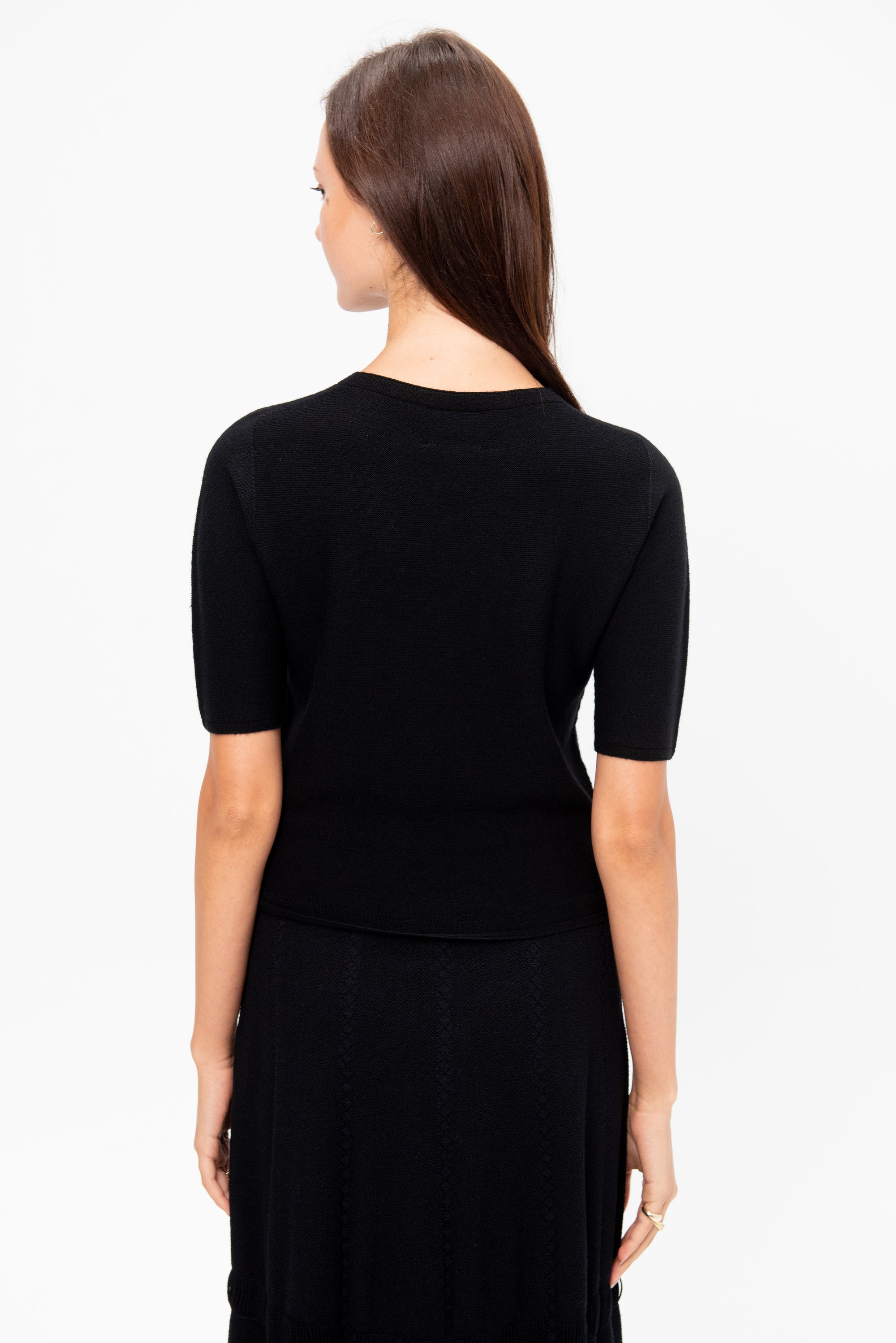 Ori - Fine Top with Elbow-Length Sleeves, Deep Black