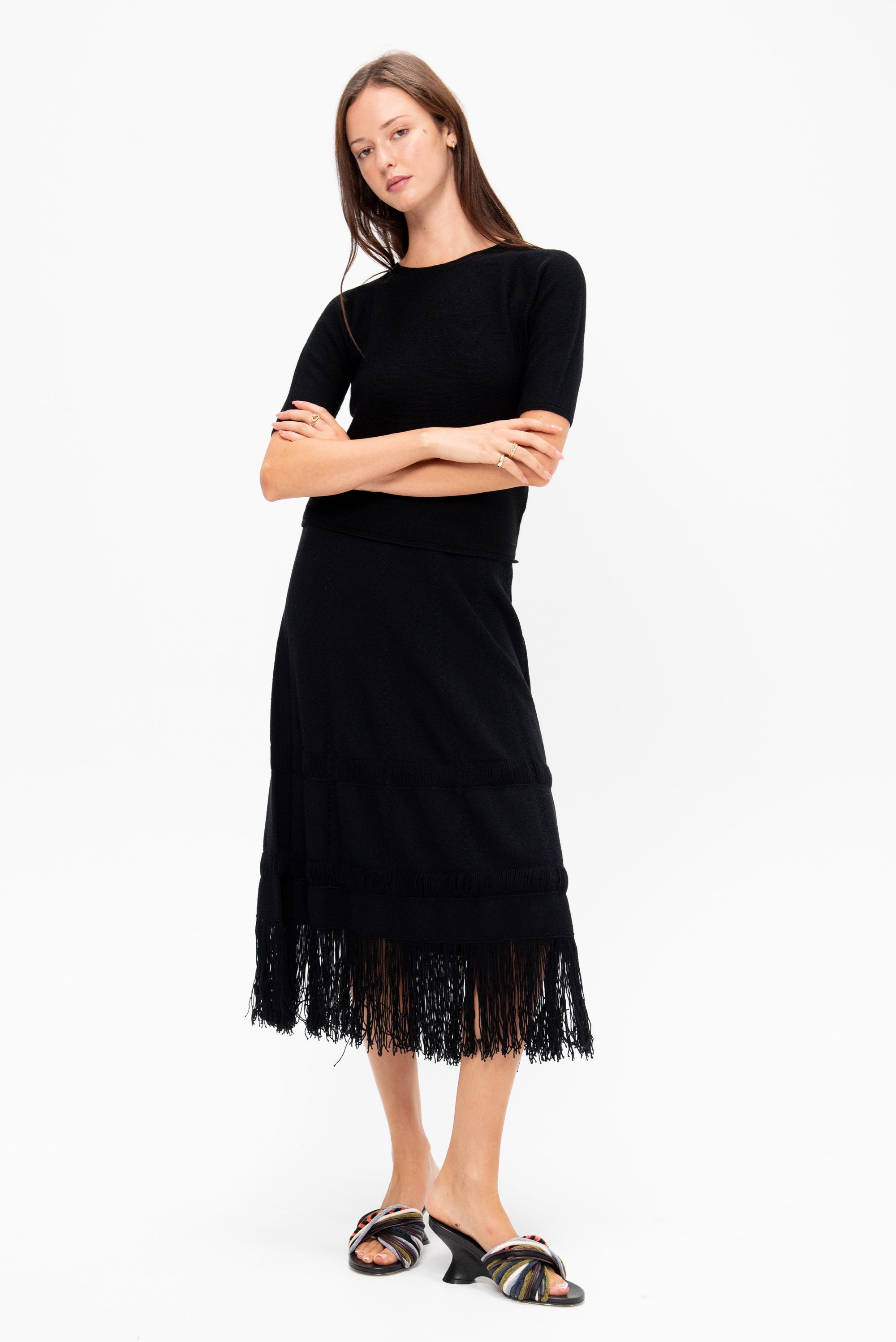 Ori - Fine Top with Elbow-Length Sleeves, Deep Black