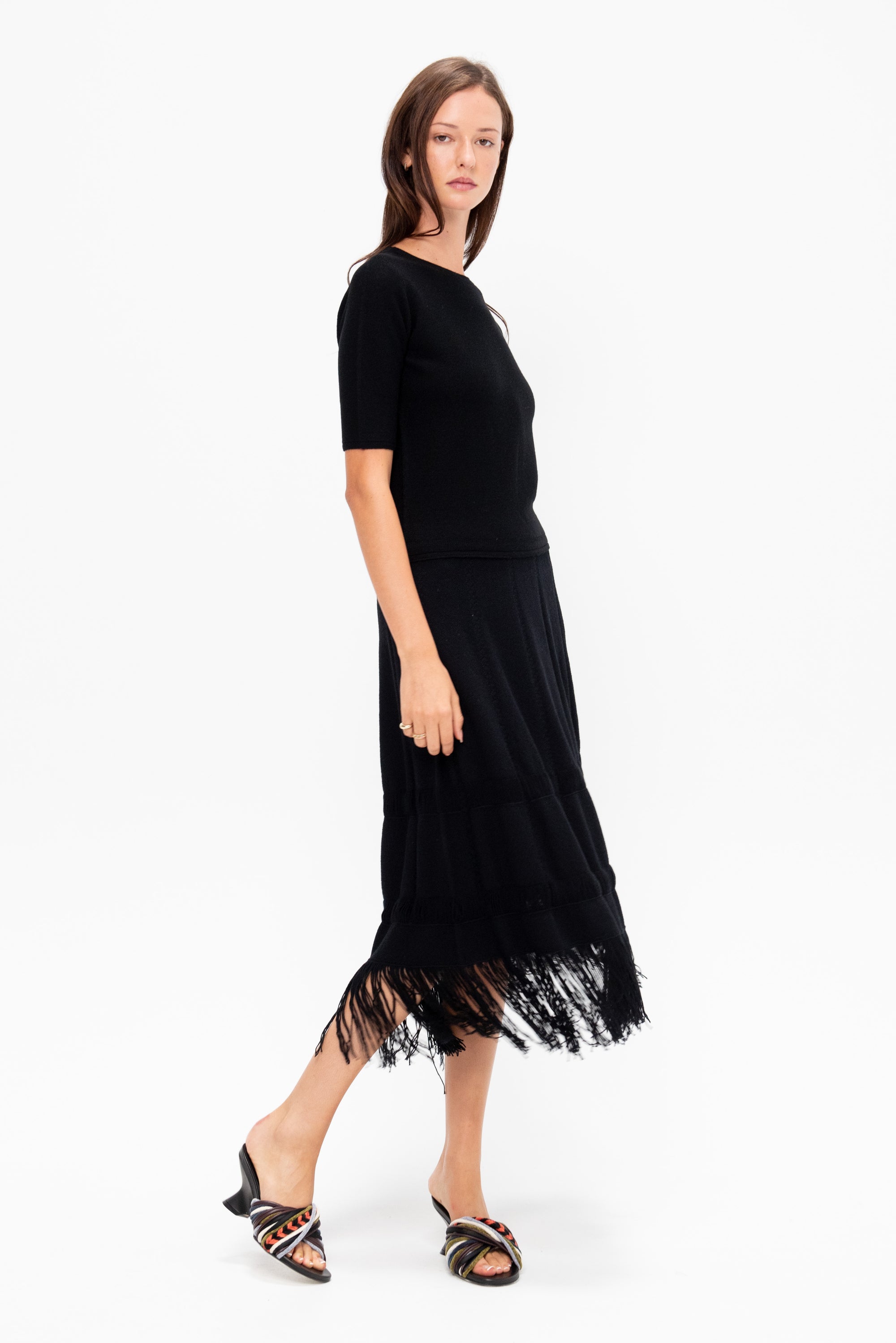 Ori - Fine Top with Elbow-Length Sleeves, Deep Black
