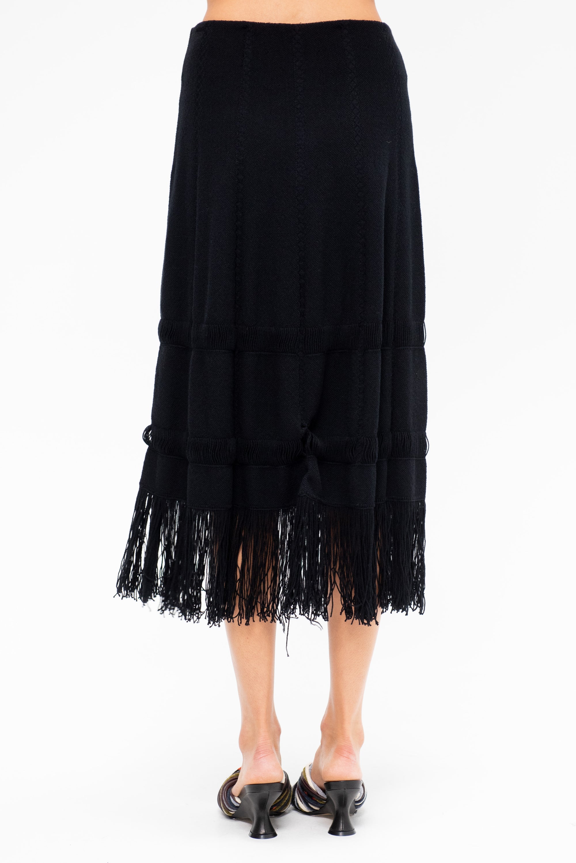 Danse - Knit Pencil Skirt with Fringe, Deep Black