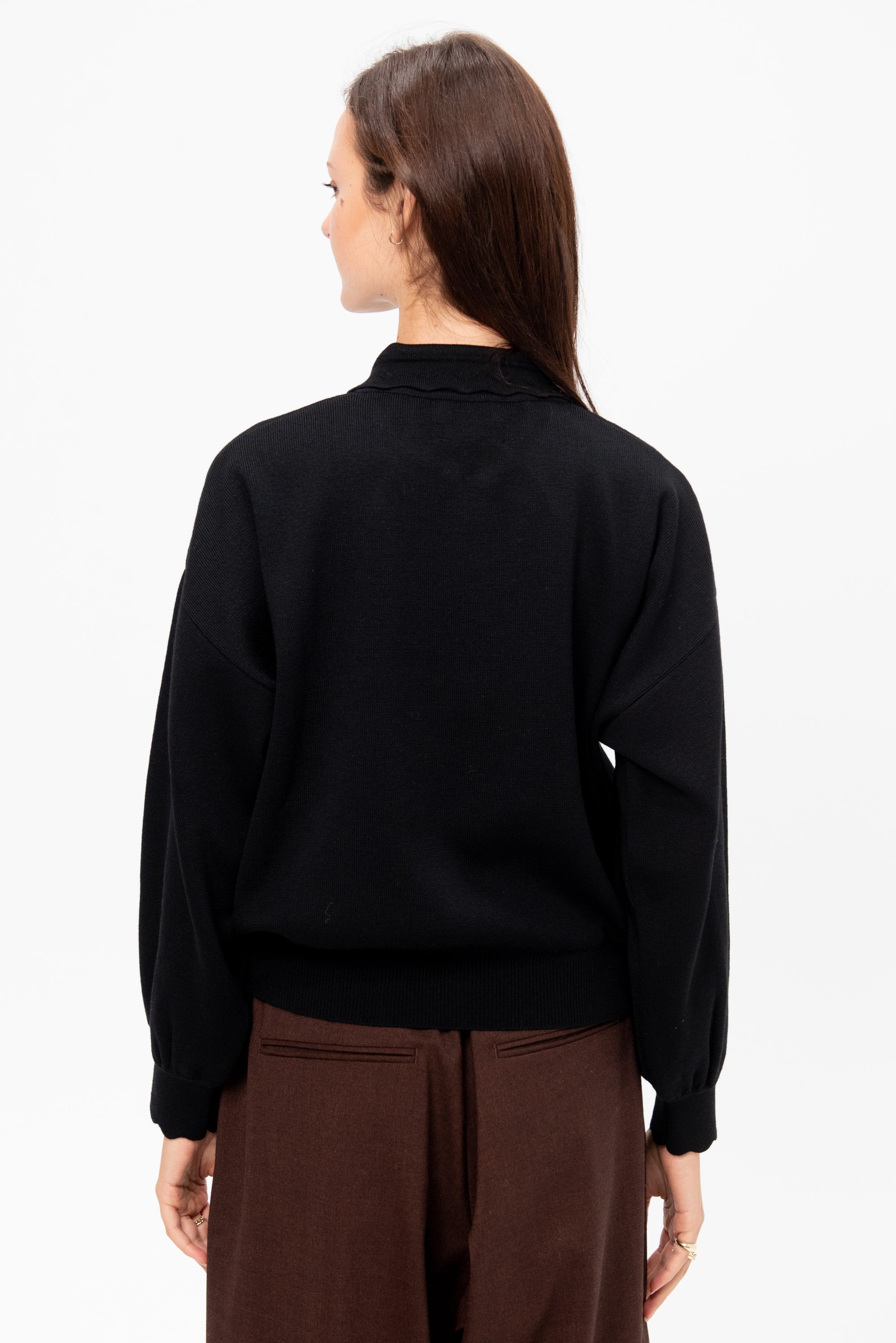 Diego - Knit Jacket Rick-Rack Edged Collar, Deep Black