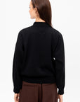 Diego - Knit Jacket Rick-Rack Edged Collar, Deep Black