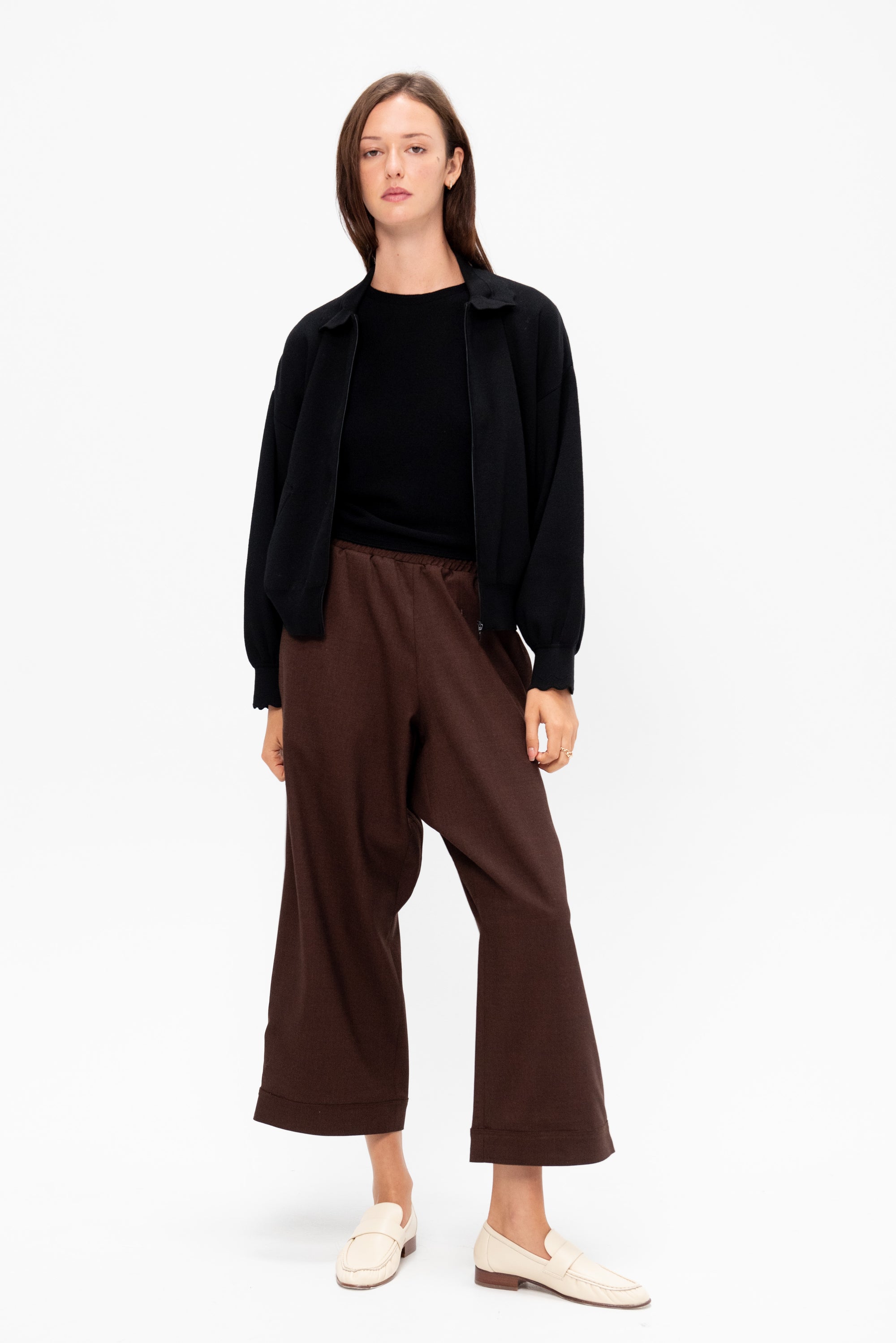 Diego - Knit Jacket Rick-Rack Edged Collar, Deep Black