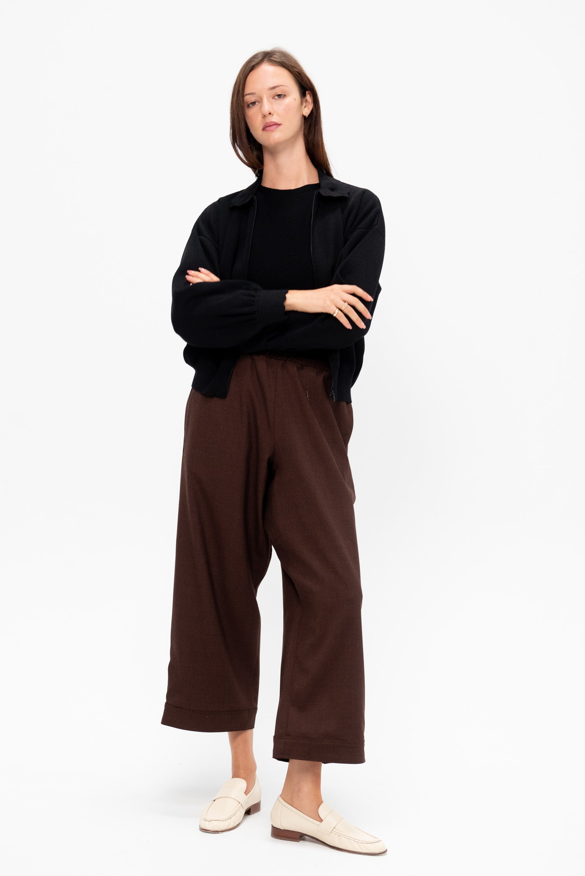 Diego - Knit Jacket Rick-Rack Edged Collar, Deep Black