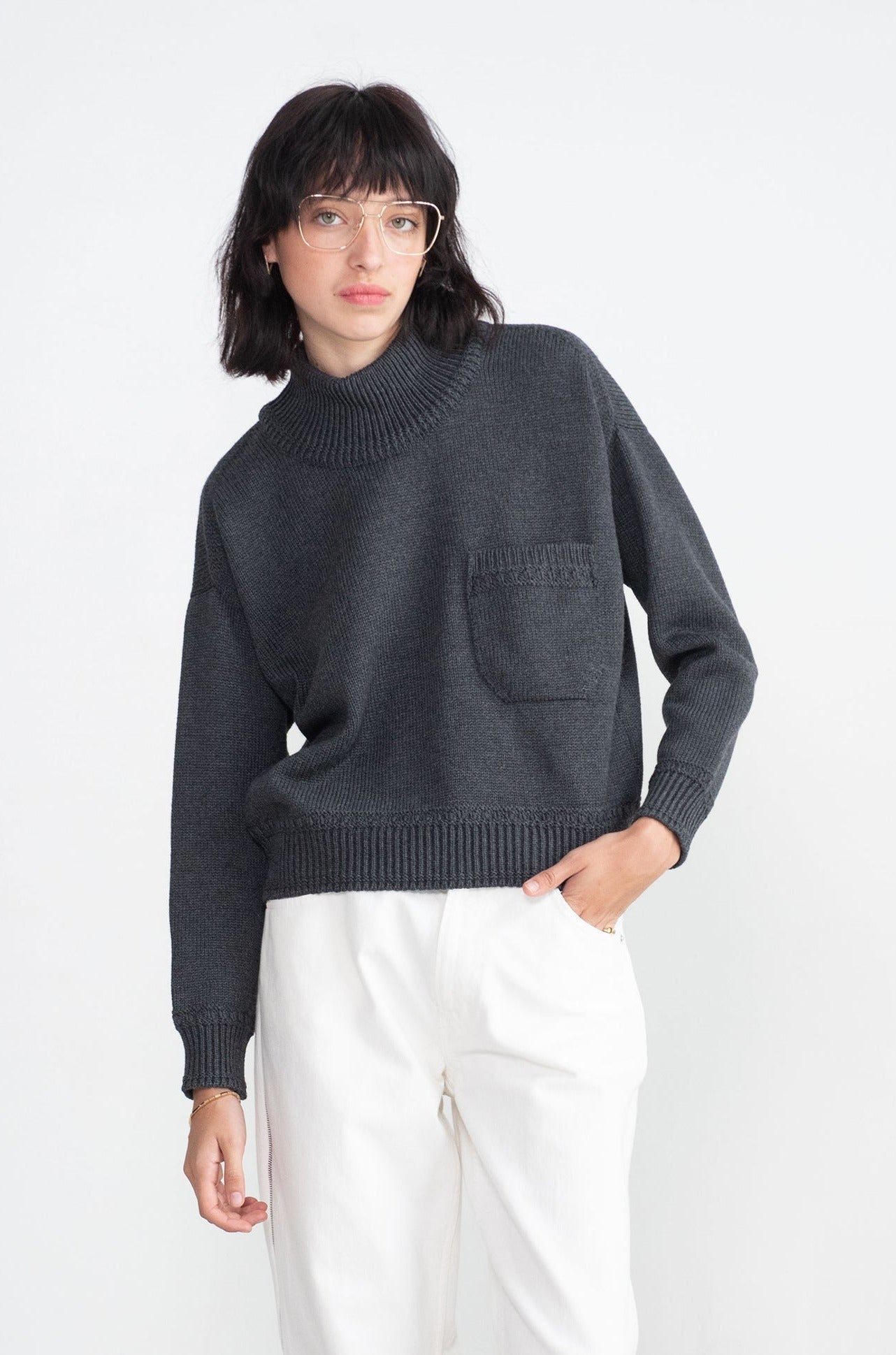 MOLLI - Tambour Braided Finishes Sweater, Anthracite