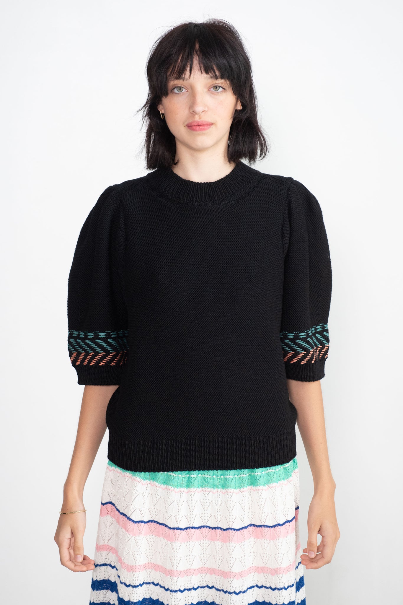 MOLLI - Verbena Colorful Herringbone Knit, Noir Vert