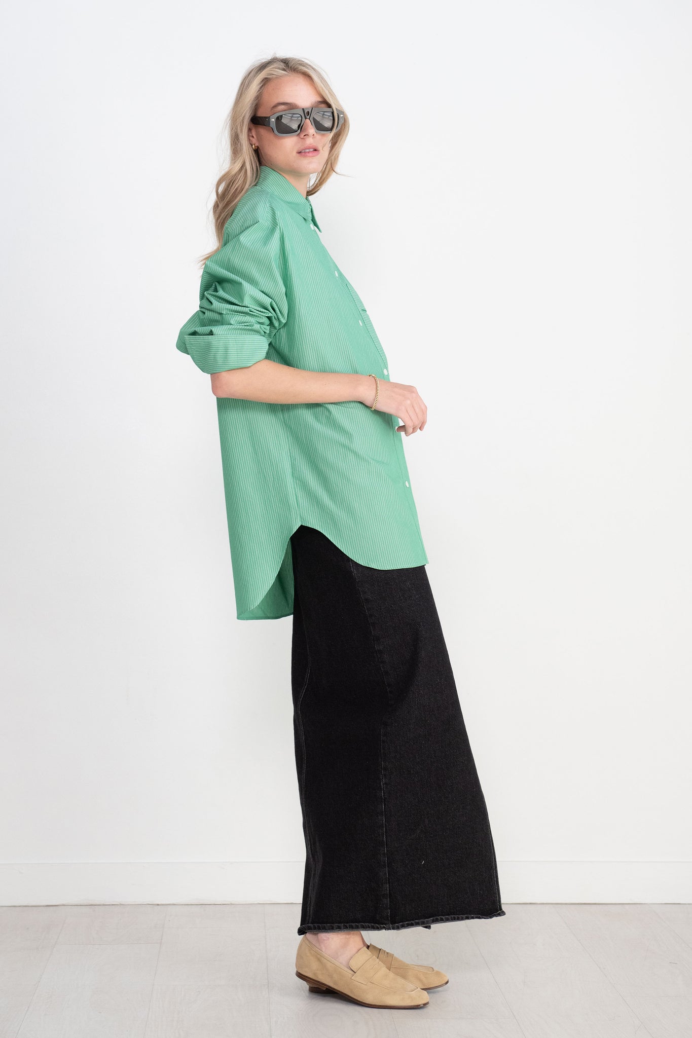 Nomia - Washed Cotton Stripe Oversize Pocket Shirt, Clover