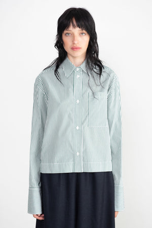 Nomia - Cropped Button Down Shirt, Grass and White