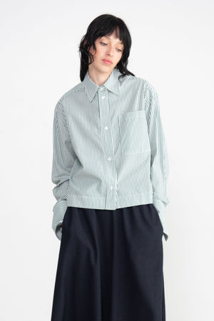 Nomia - Cropped Button Down Shirt, Grass and White