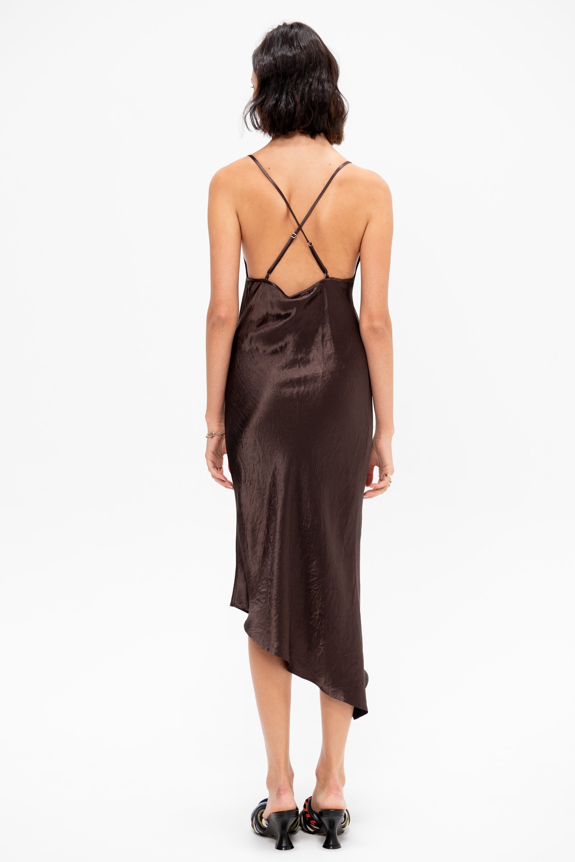 Crossback Halter Dress, Dark Brown