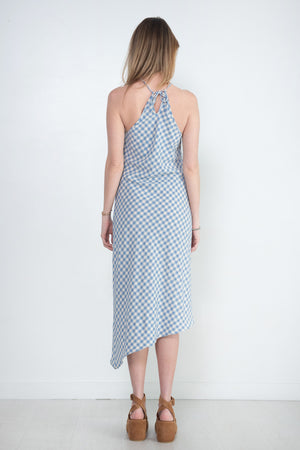 Nomia - Halter Bias Dress, Sky & Ecru Gingham