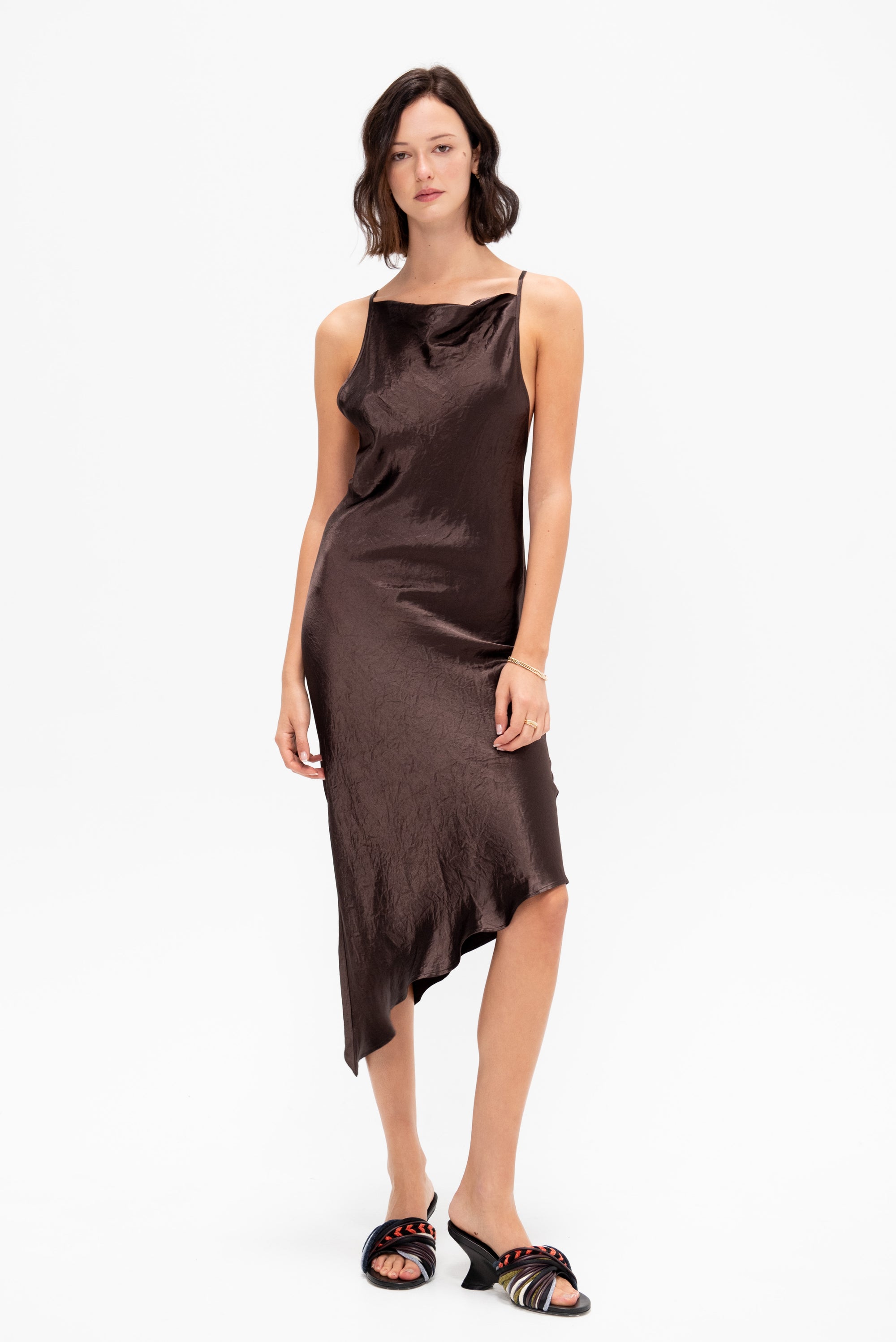 Crossback Halter Dress, Dark Brown