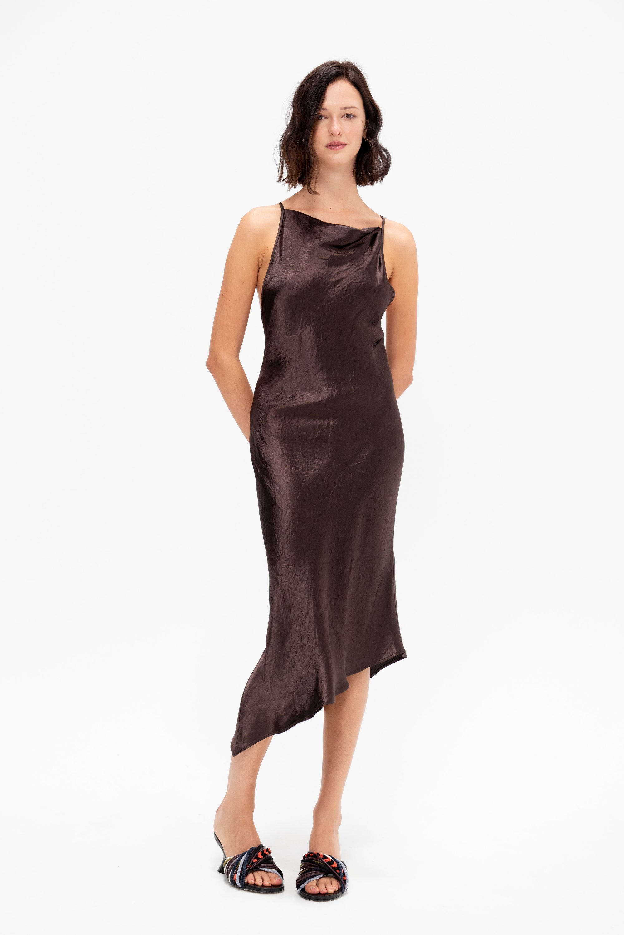 Crossback Halter Dress, Dark Brown