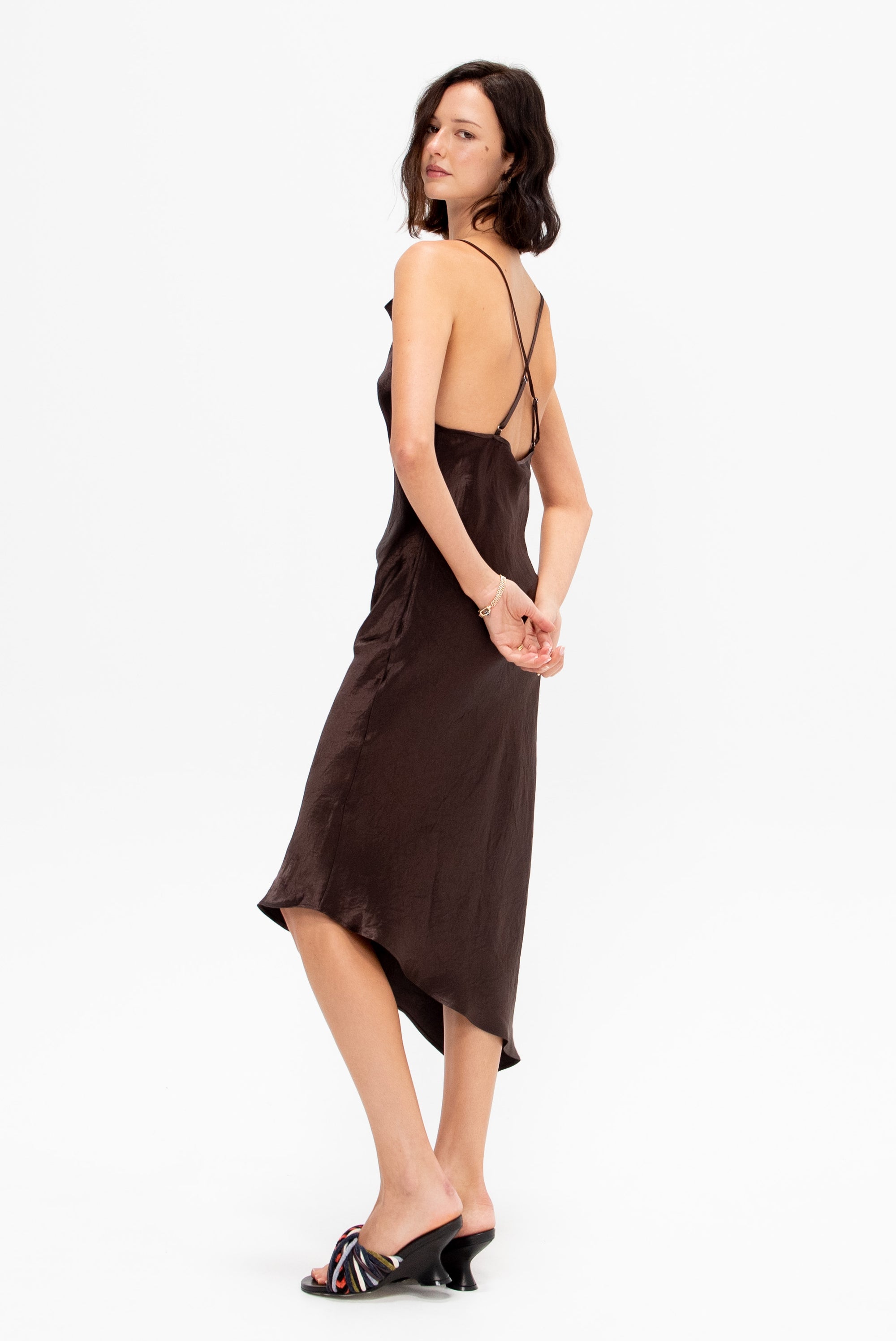 Crossback Halter Dress, Dark Brown