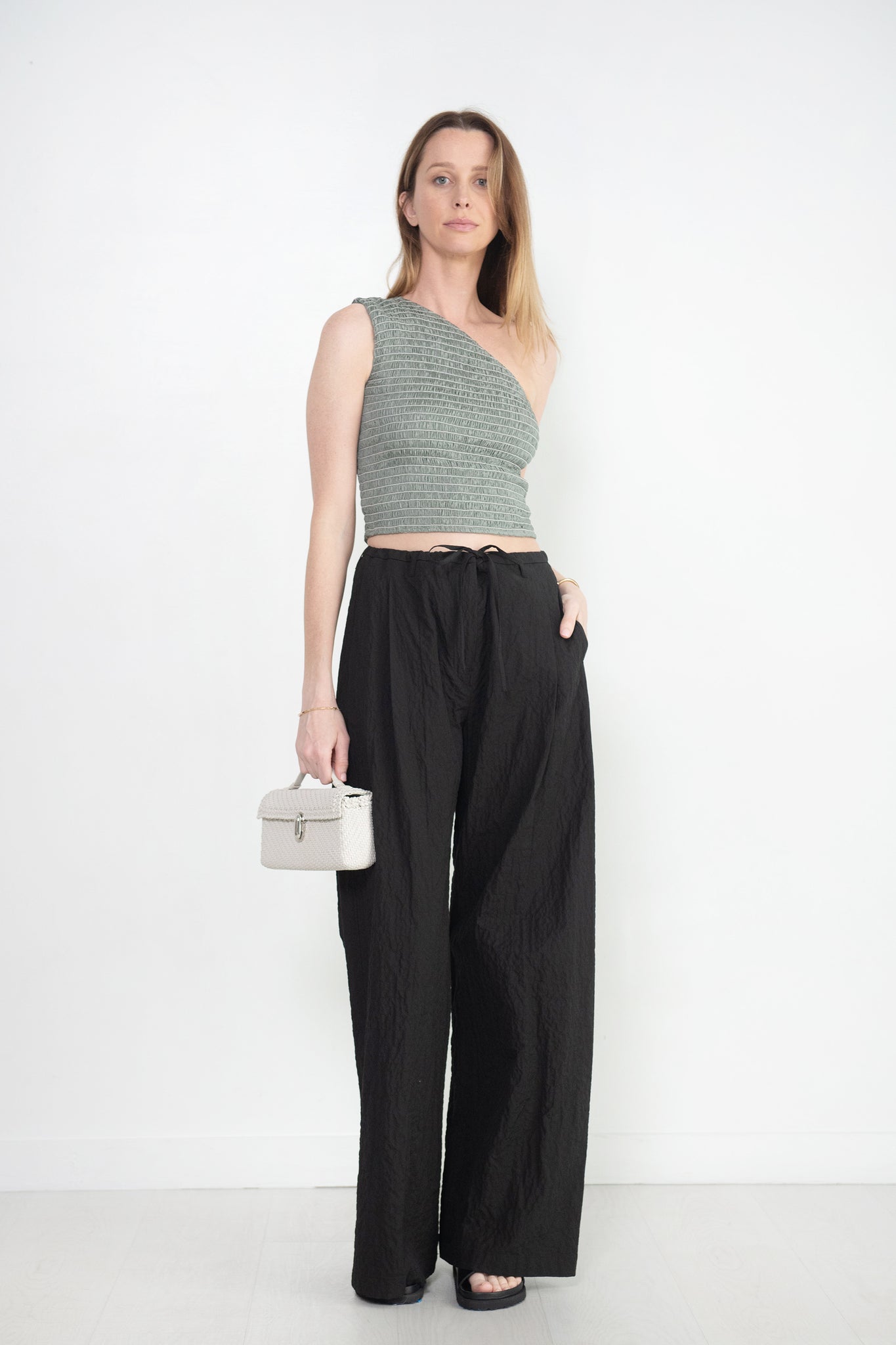 Nomia - Smocked One Shoulder, Silver