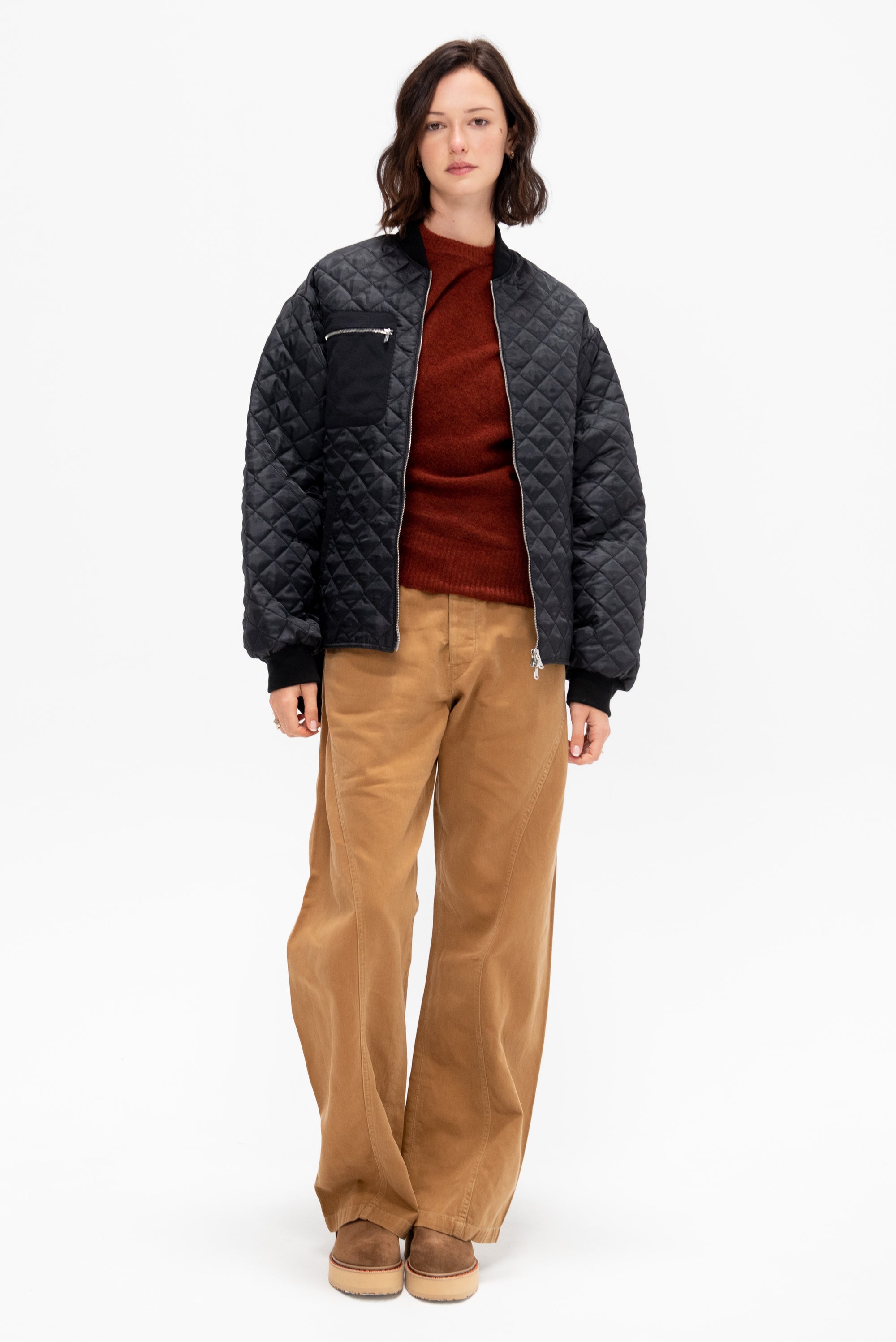 Oversize Quilted Bomber, Black