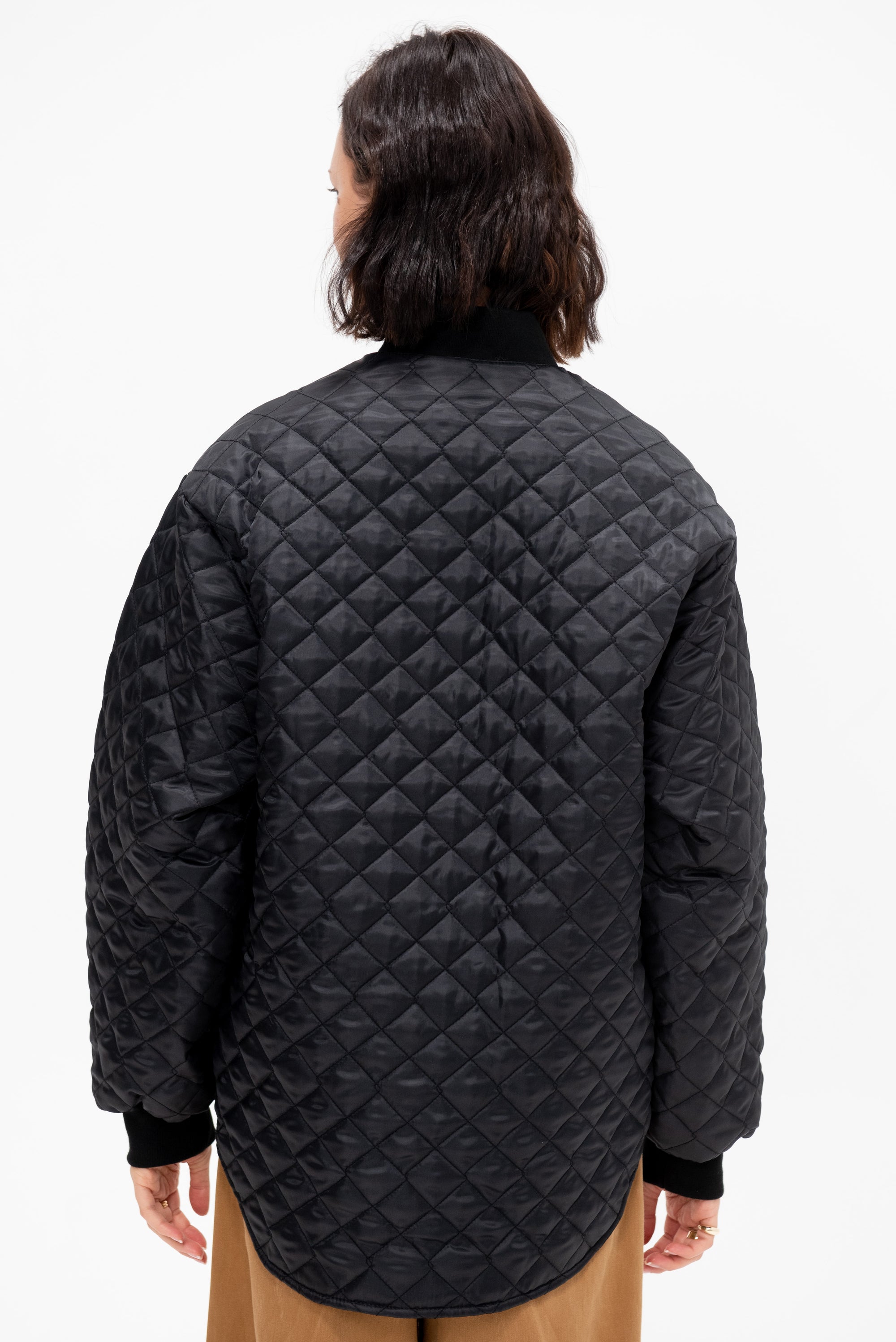 Oversize Quilted Bomber, Black