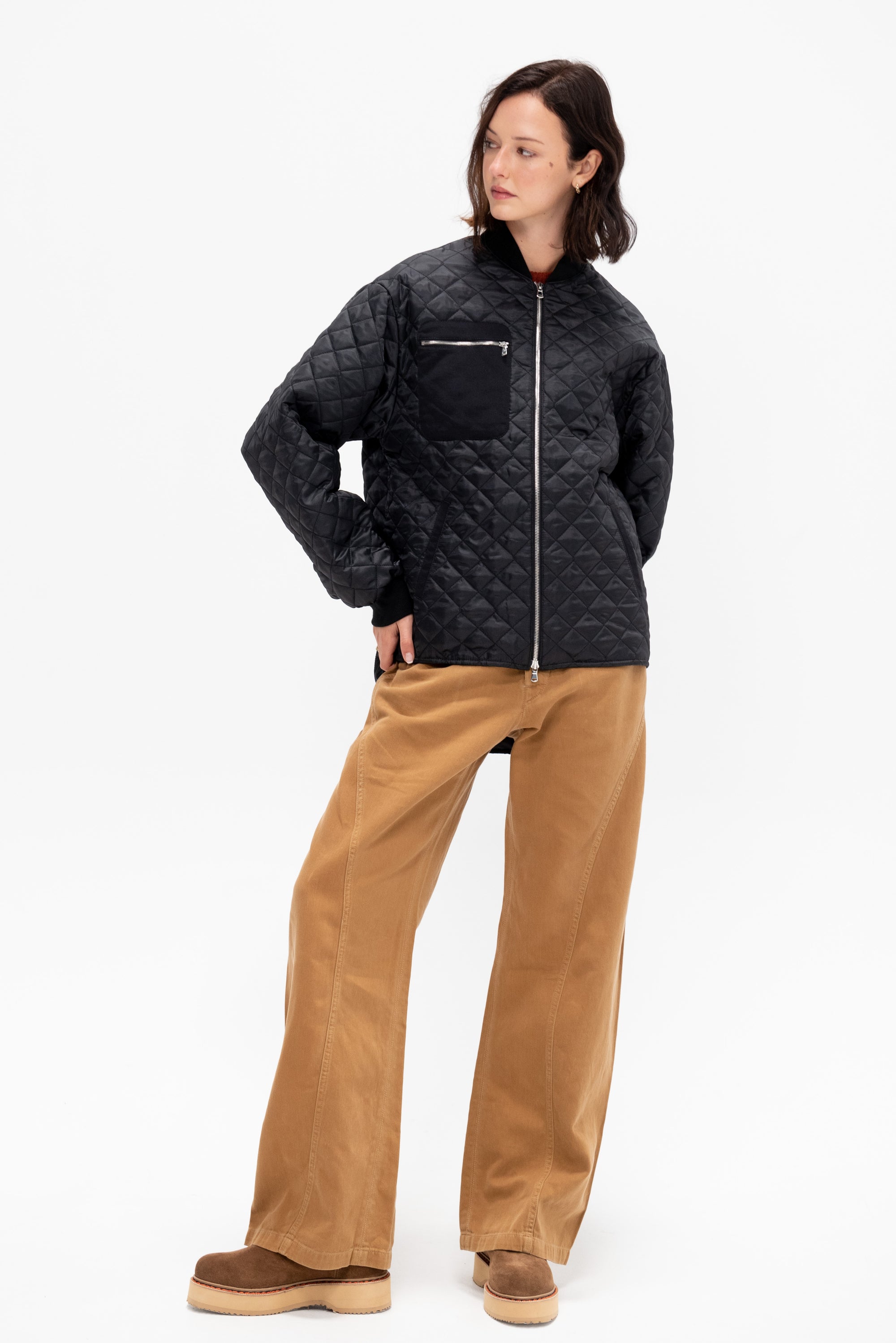 Oversize Quilted Bomber, Black