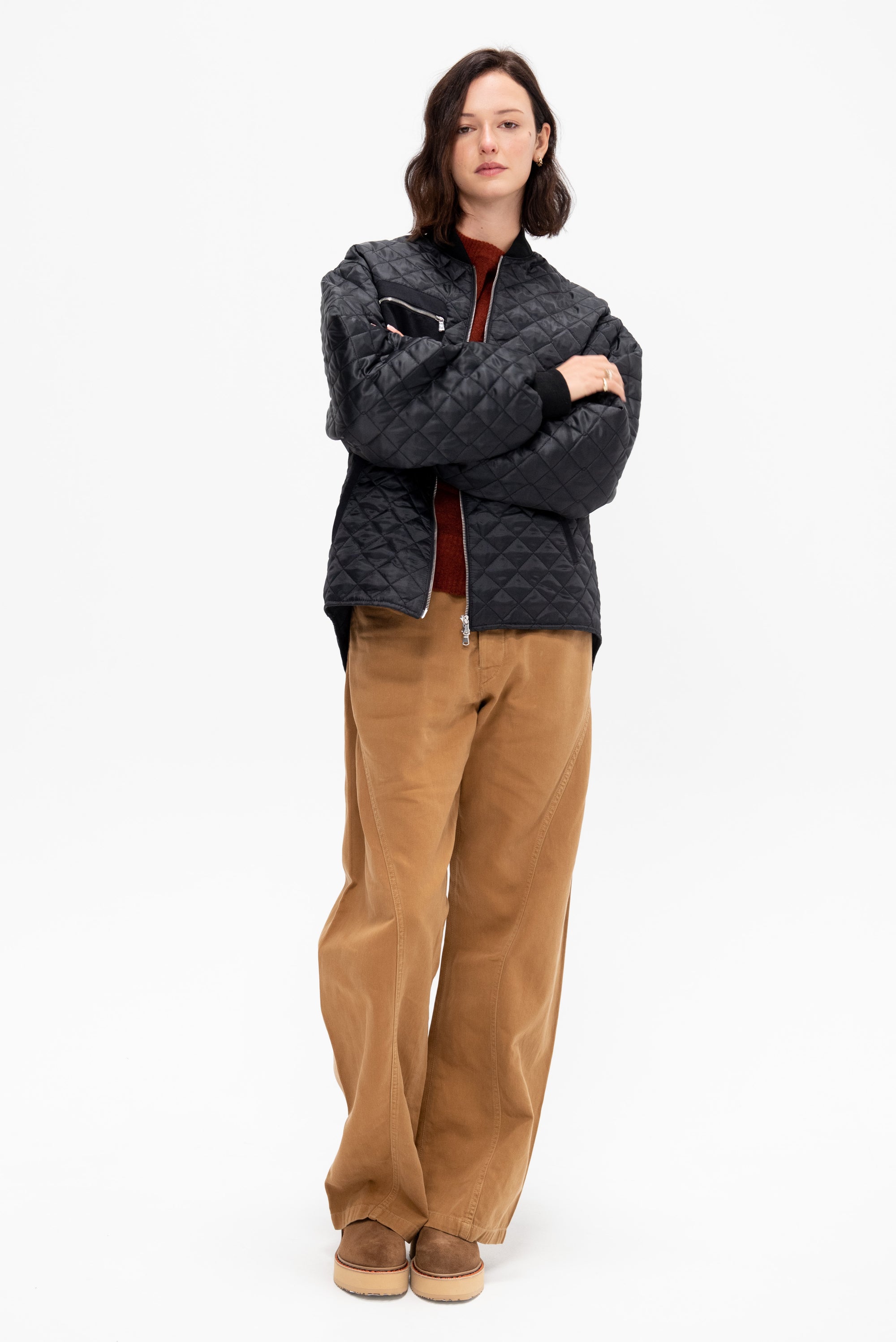 Oversize Quilted Bomber, Black