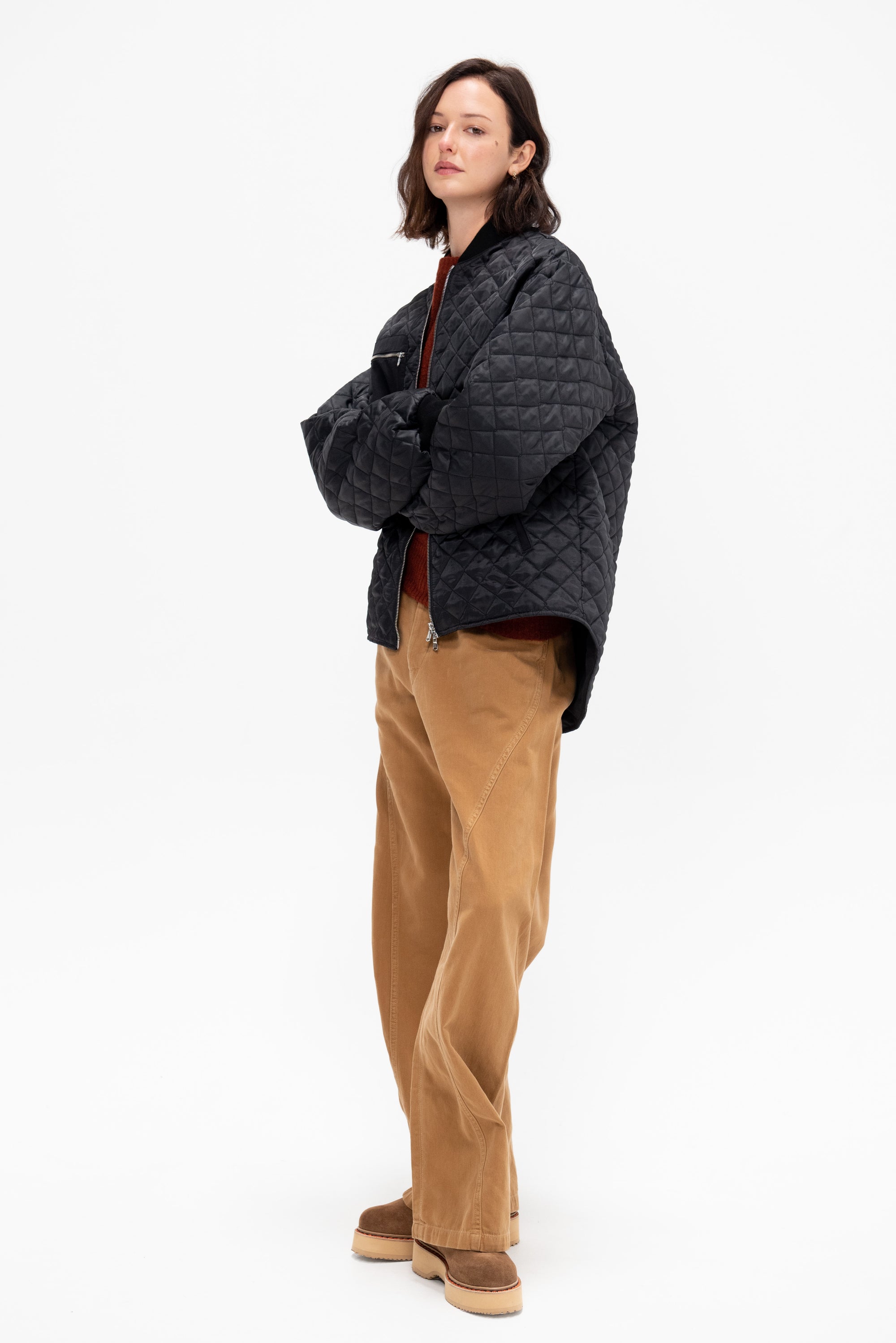 Oversize Quilted Bomber, Black