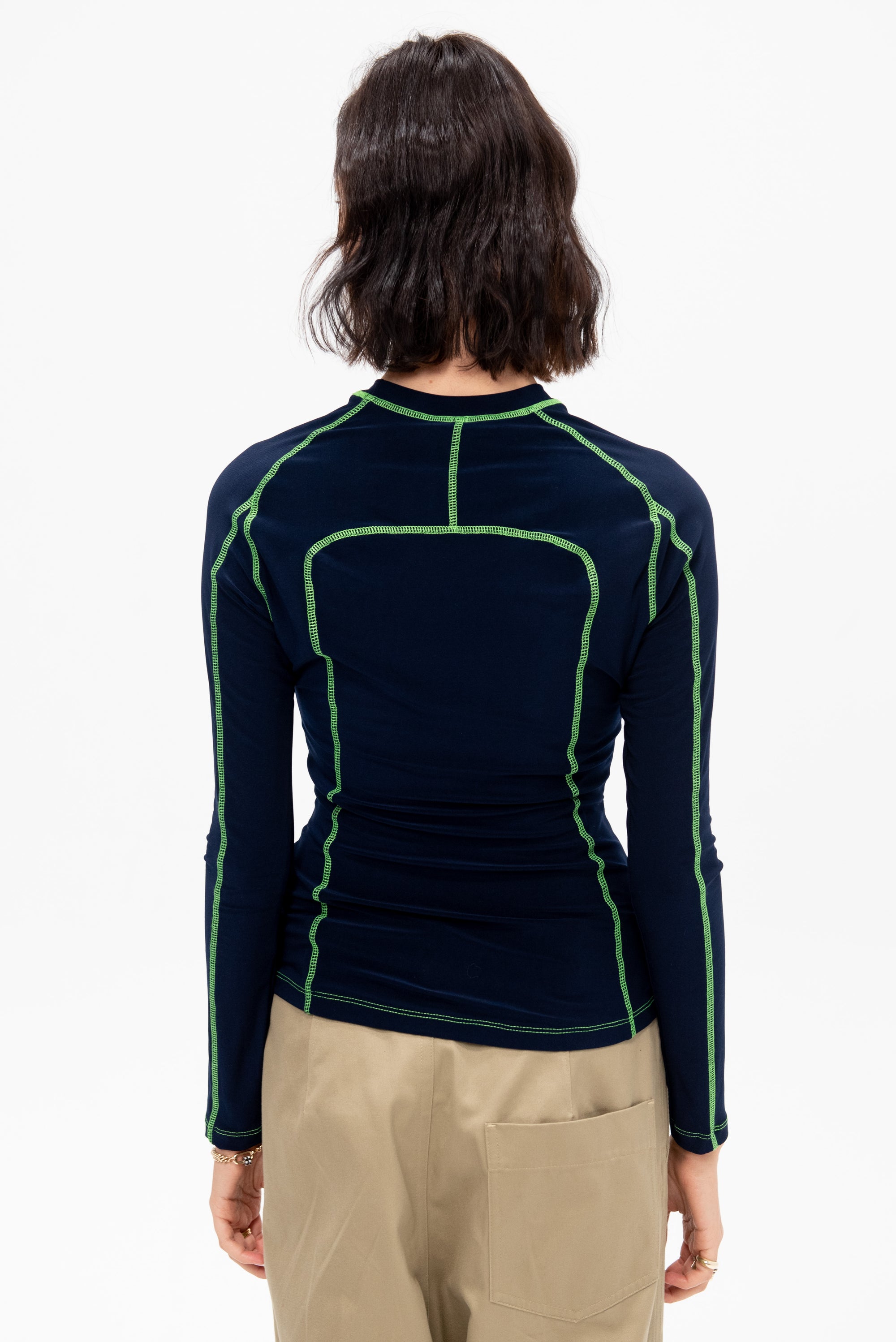 Long Sleeve Paneled Scuba Top, Ink &amp; Grass