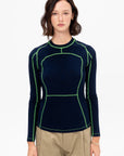 Long Sleeve Paneled Scuba Top, Ink & Grass