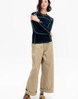 Long Sleeve Paneled Scuba Top, Ink & Grass