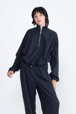 Nomia - Zip Front Pullover, Midnight & White