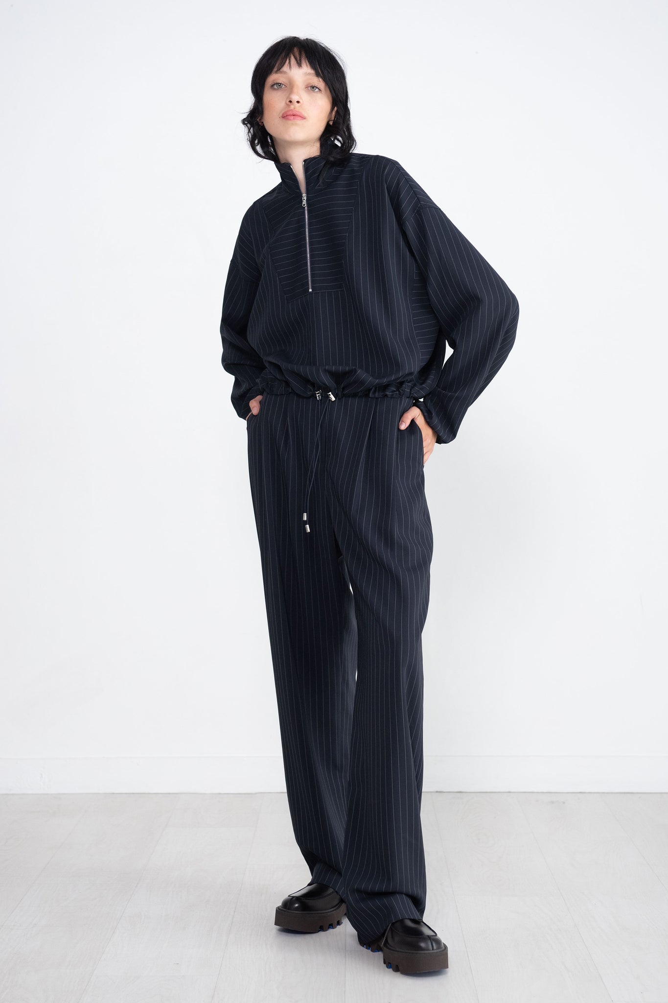 Nomia - Zip Front Pullover, Midnight & White