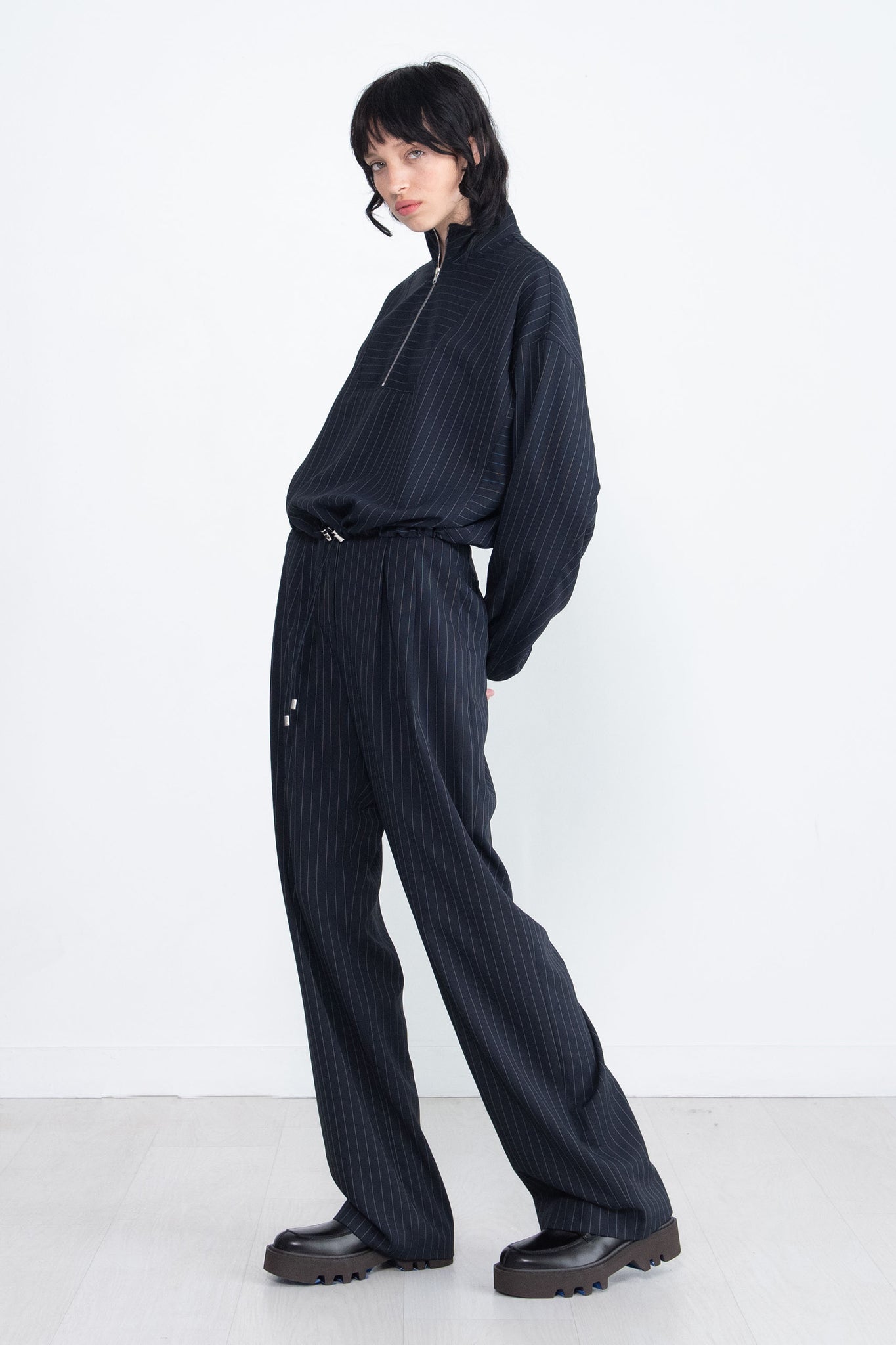 Nomia - Zip Front Pullover, Midnight & White