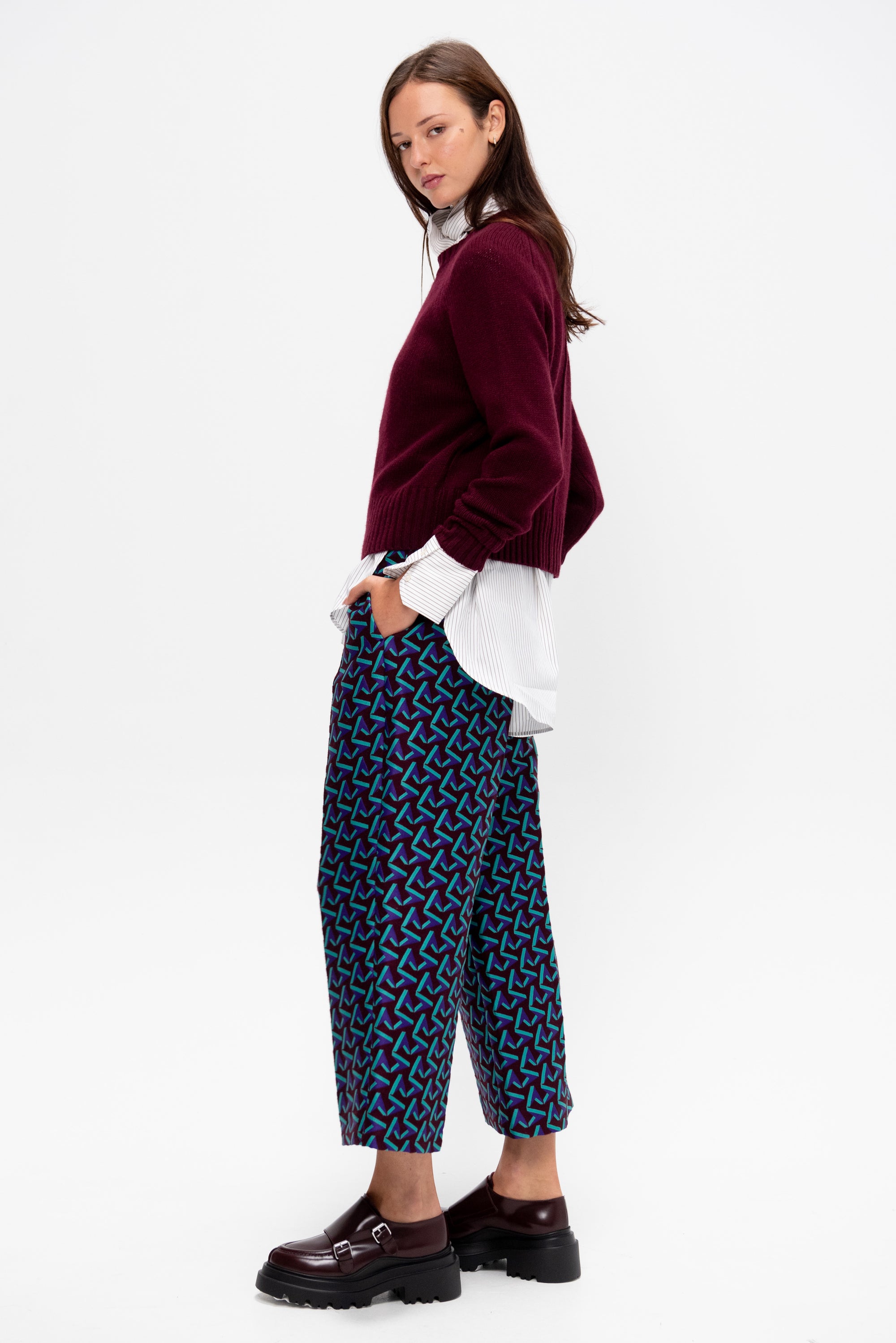 Geometric Pants, Burgundy