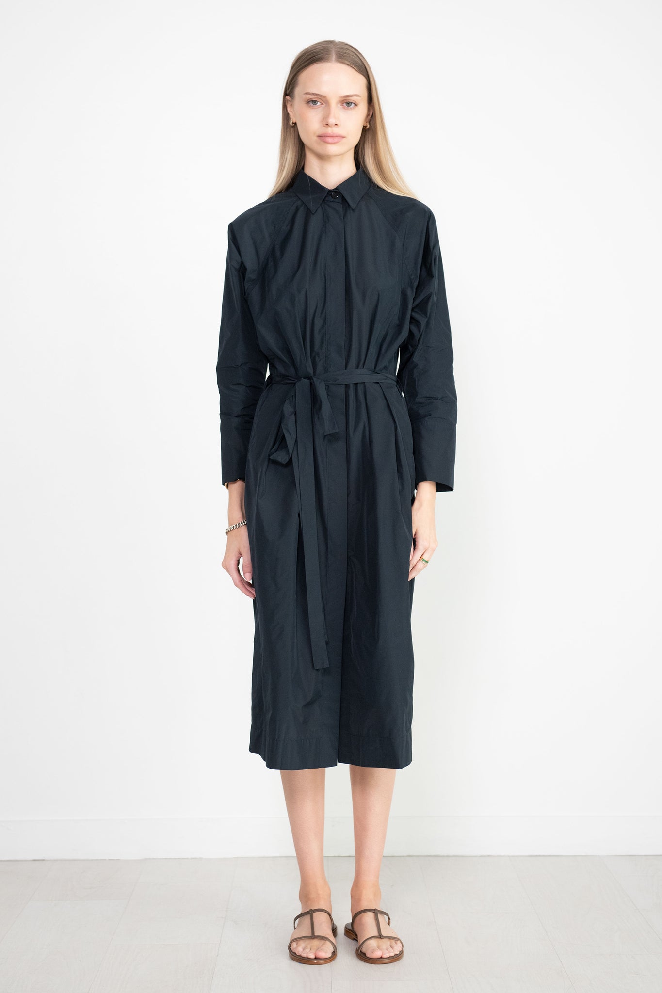ODEEH - Long Sleeve Collared Dress, Navy
