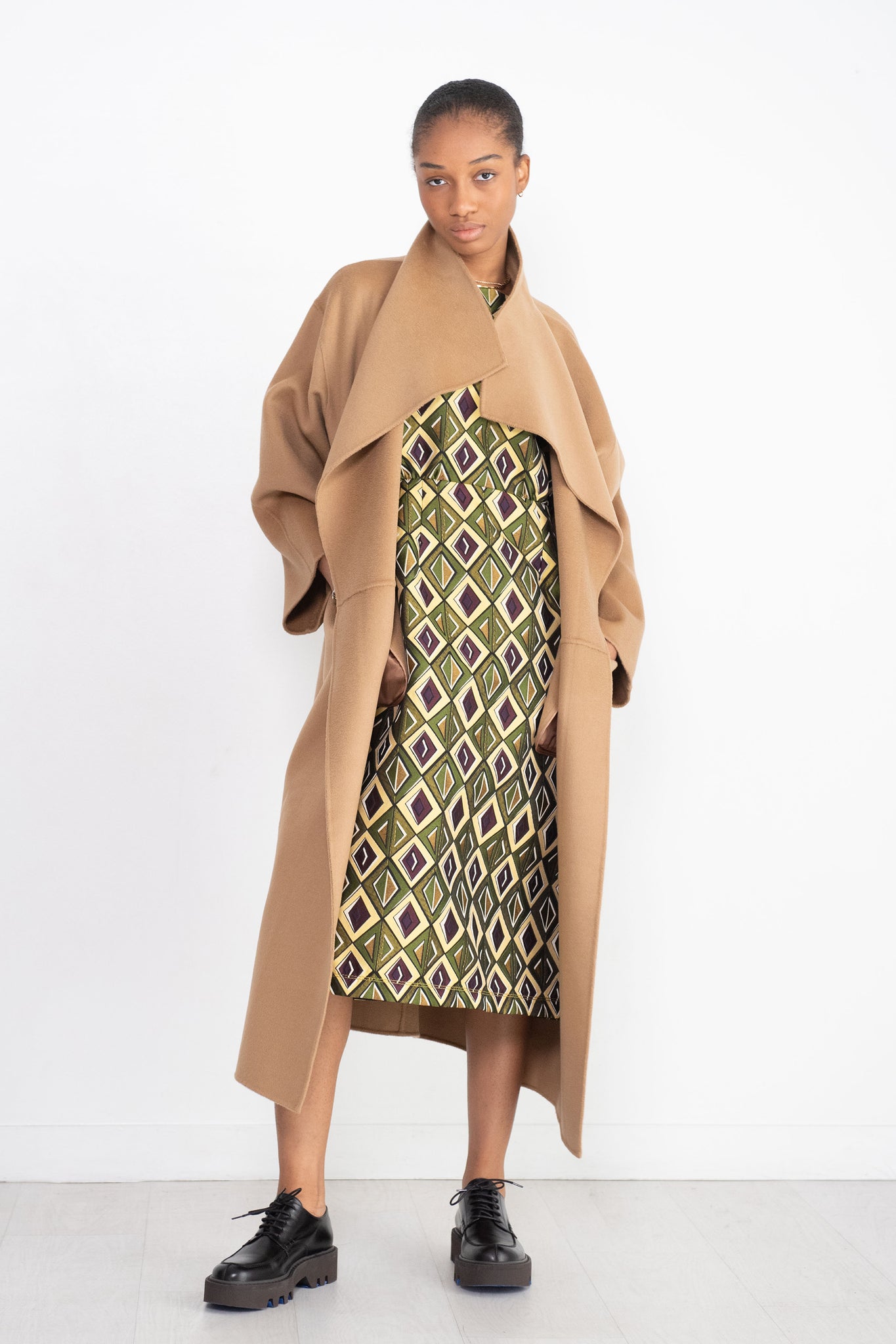 ODEEH - Pattern Sleeveless Dress, Moss