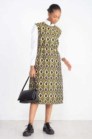 ODEEH - Pattern Sleeveless Dress, Moss