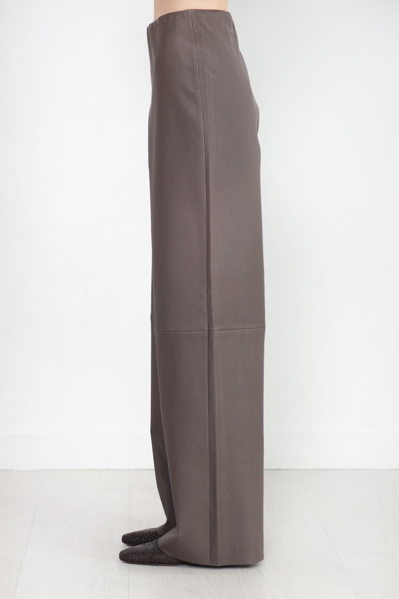 ODEEH - Nappa Stretch Leather Trousers, Olive-Brown