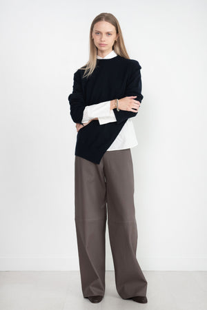 ODEEH - Nappa Stretch Leather Trousers, Olive-Brown