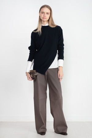 ODEEH - Nappa Stretch Leather Trousers, Olive-Brown