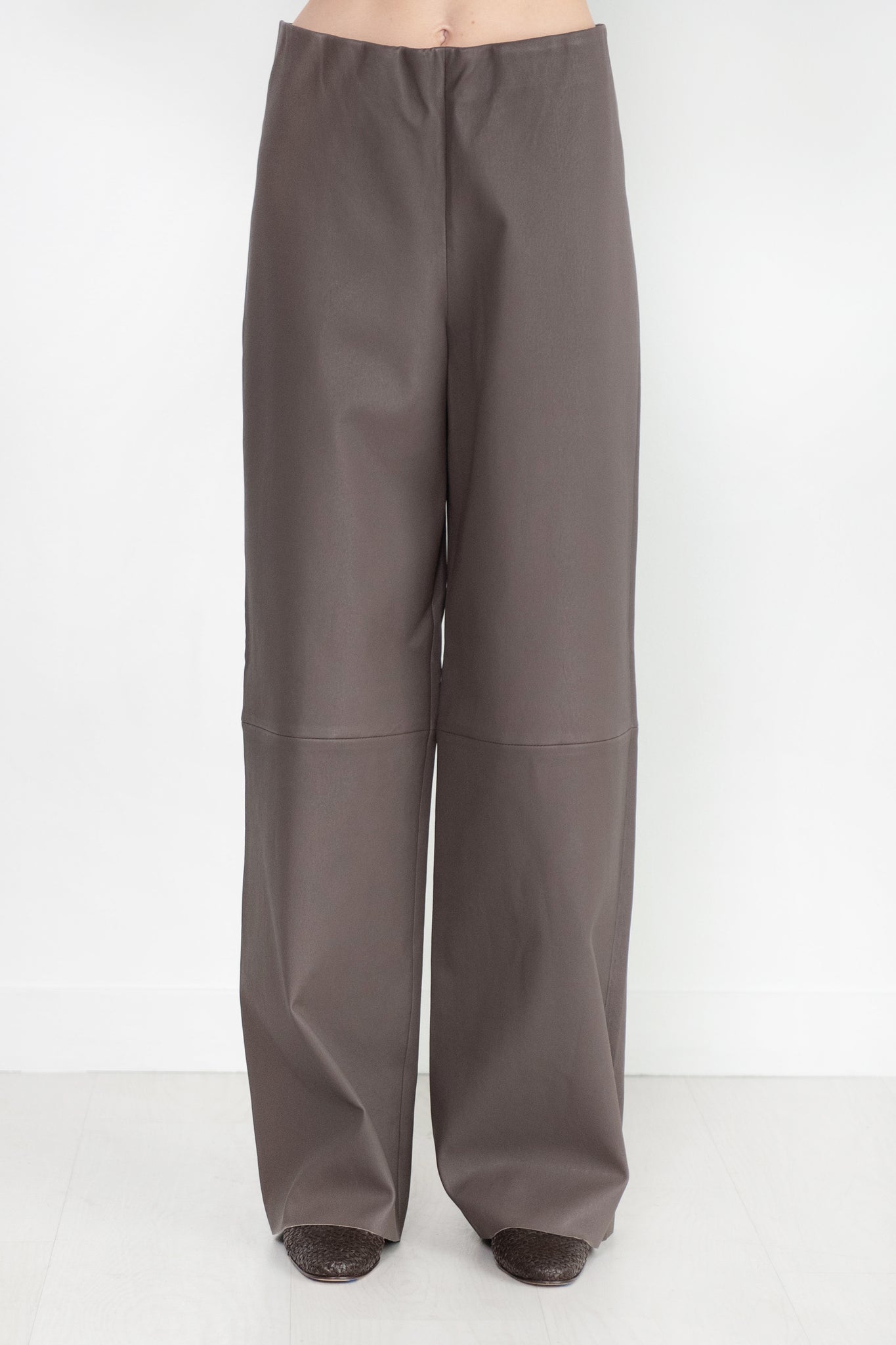 ODEEH - Nappa Stretch Leather Trousers, Olive-Brown