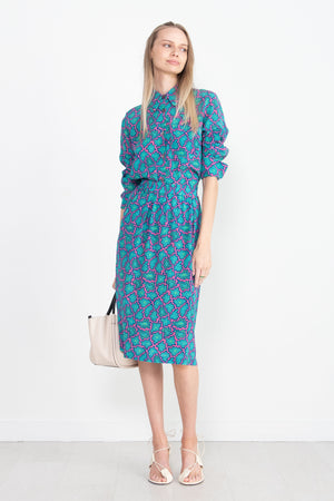 ODEEH - Memphis Achats Crepe De Chine Blouse, Caribbean Blue