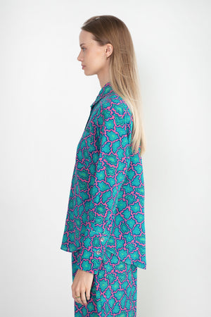 ODEEH - Memphis Achats Crepe De Chine Blouse, Caribbean Blue